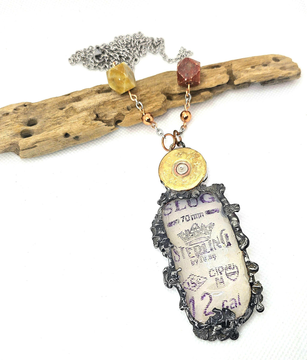 12 Gauge Shotgun Shell Casing  Brass Pendant Necklace  Rustic Boho Handmade Jewelry Gift for Her  Free Shipping