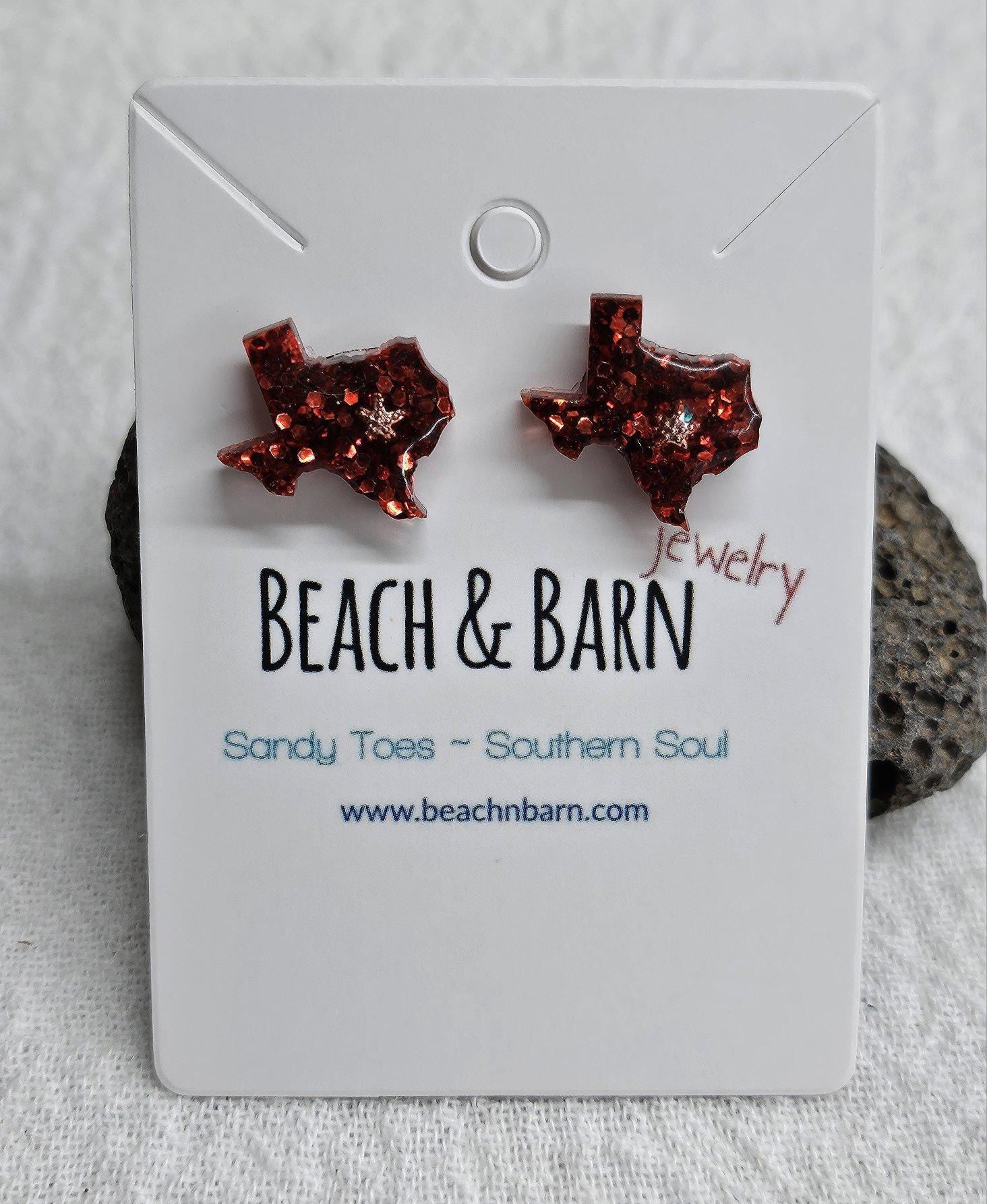 Texas Resin Stud Earrings with Glitter  Stainless Steel Post - Handmade Rustic Boho Jewelry for Everyday Wear Perfect Gift