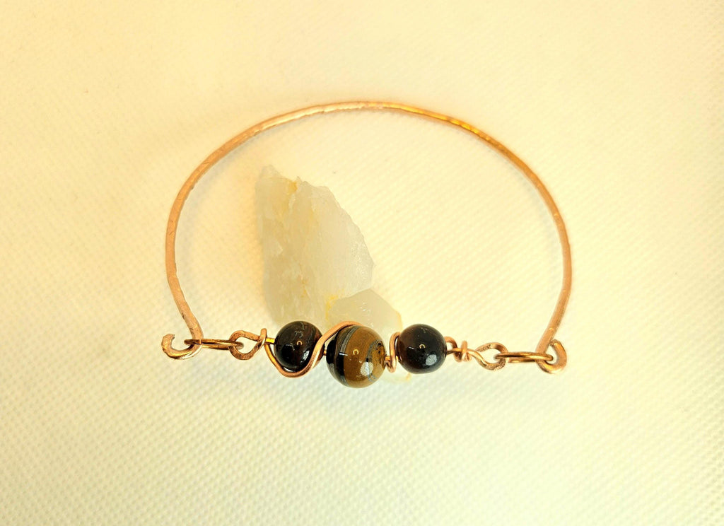 Textured Copper Bangle Bracelet with Red Tiger Eye Stone  Handcrafted Rustic Boho Jewelry  Unique Accessory for Everyday Wear  Gifts