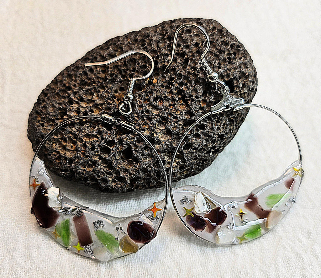 Mixed Stone Drop Earrings - Rustic Boho Handmade Jewelry Gift for Her - FREE Shipping Unique Artisan Design Perfect for Weddings  Beach Days