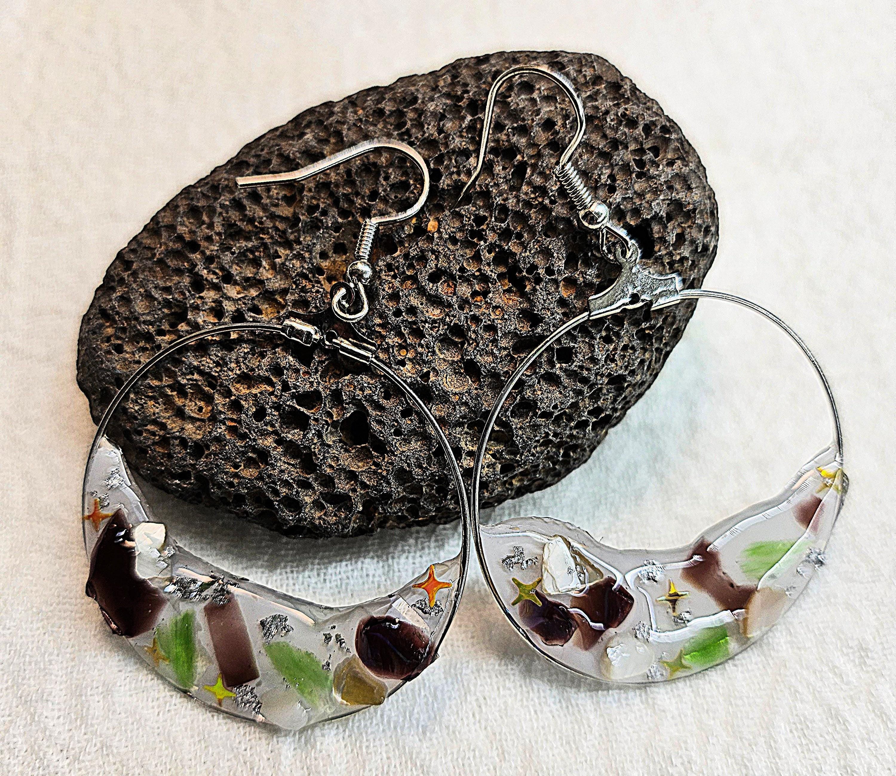 Mixed Stone Drop Earrings - Rustic Boho Handmade Jewelry Gift for Her - FREE Shipping Unique Artisan Design Perfect for Weddings  Beach Days