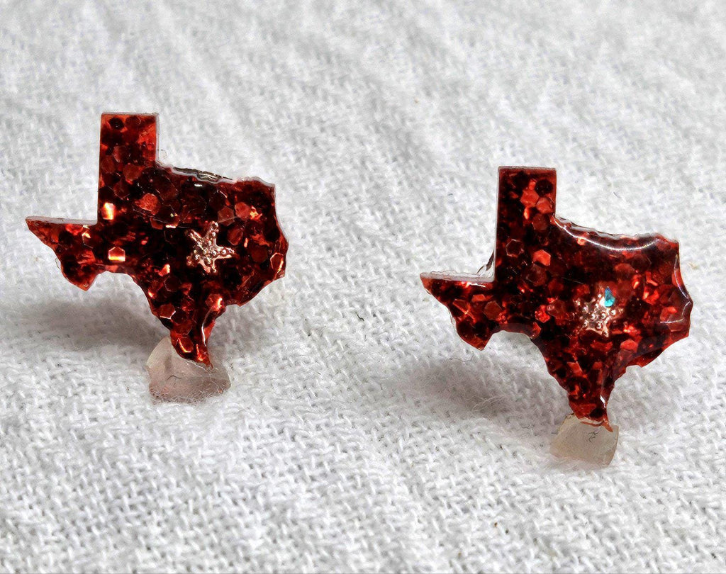 Texas Resin Stud Earrings with Glitter  Stainless Steel Post - Handmade Rustic Boho Jewelry for Everyday Wear Perfect Gift