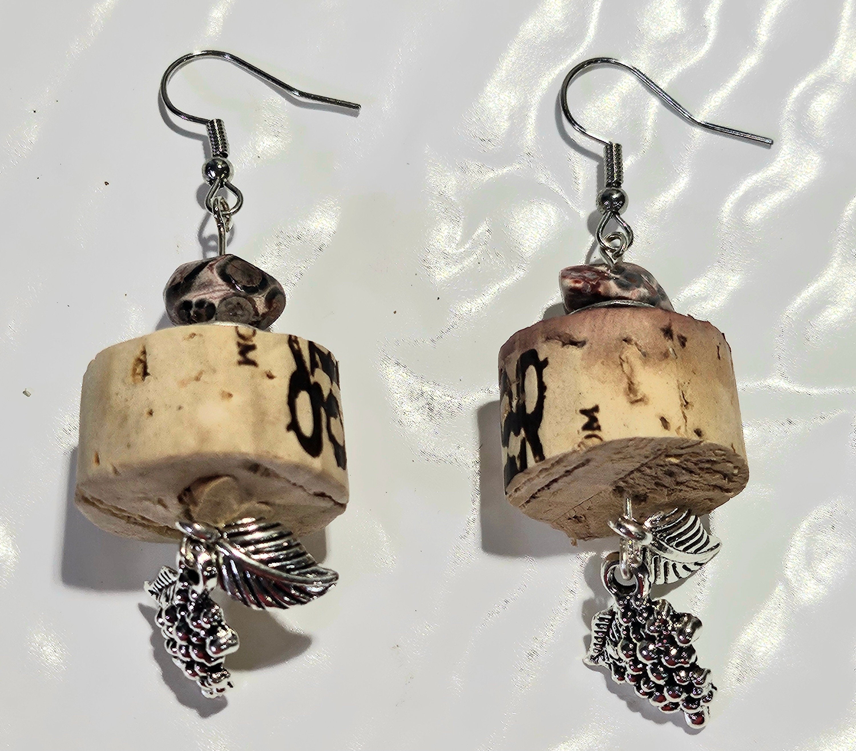 Leopard Skin Jasper  Cork Earrings with Stainless Steel Hooks - Lightweight Unique Nature-Inspired Jewelry for Stylish Adventures