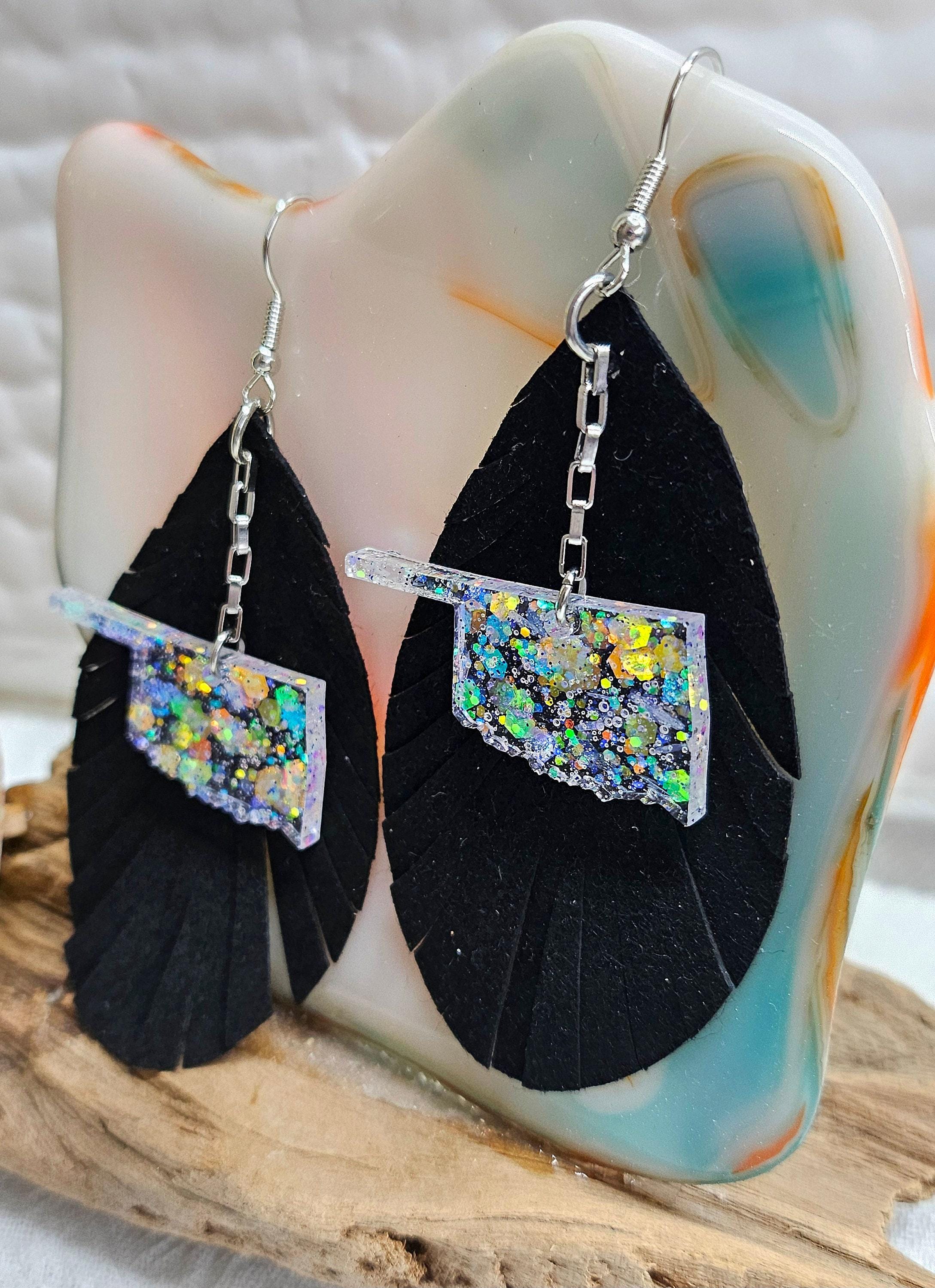 Oklahoma  Fringe Leather Earrings  Handmade Rustic Boho Jewelry Gift for Her  FREE Shipping Unique Statement Accessories