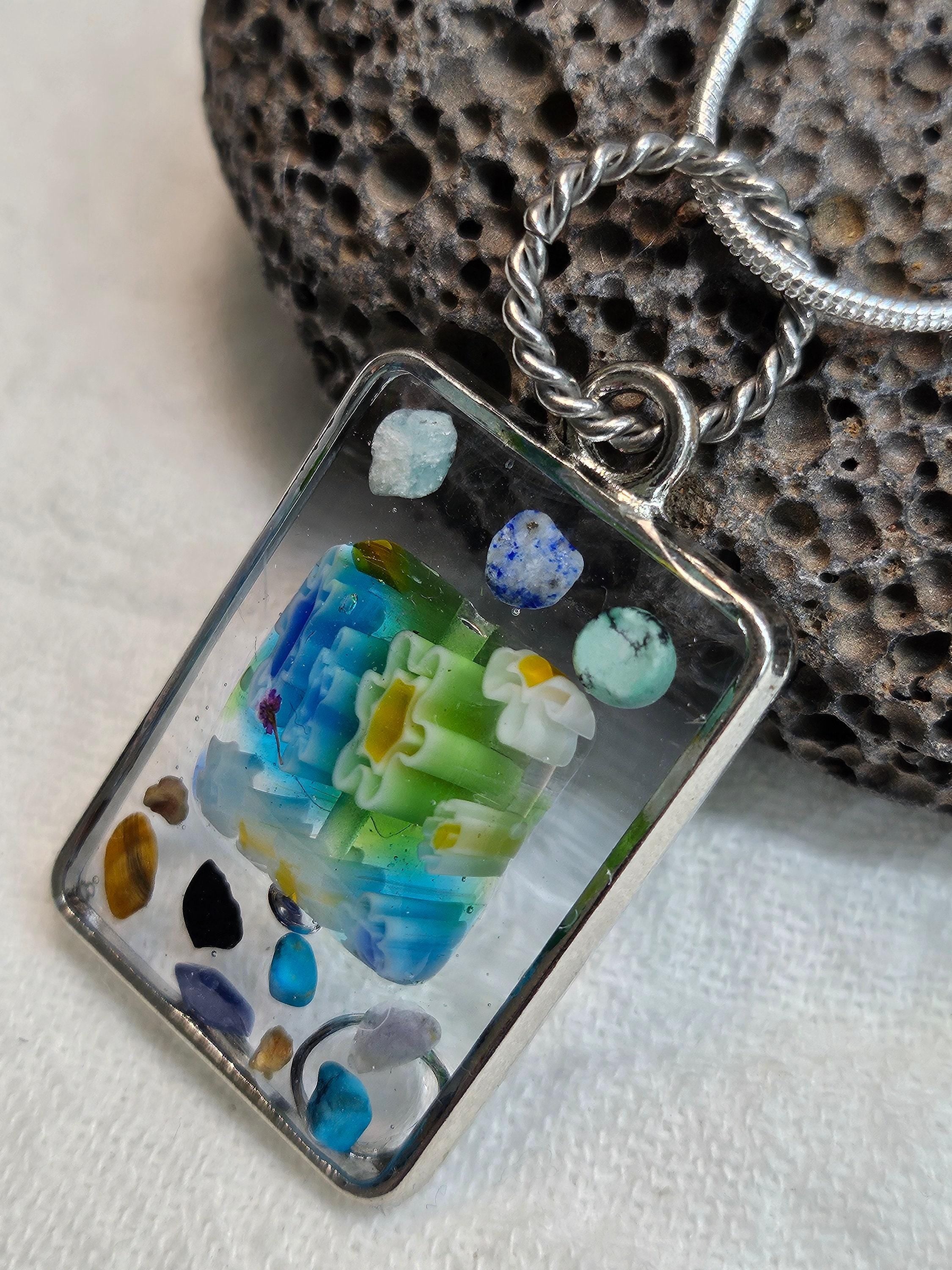 Unique Millifiori Pendant Necklace - Rustic Boho Handmade Jewelry Gift for Her - One-of-a-Kind Artisan Design with FREE Shipping