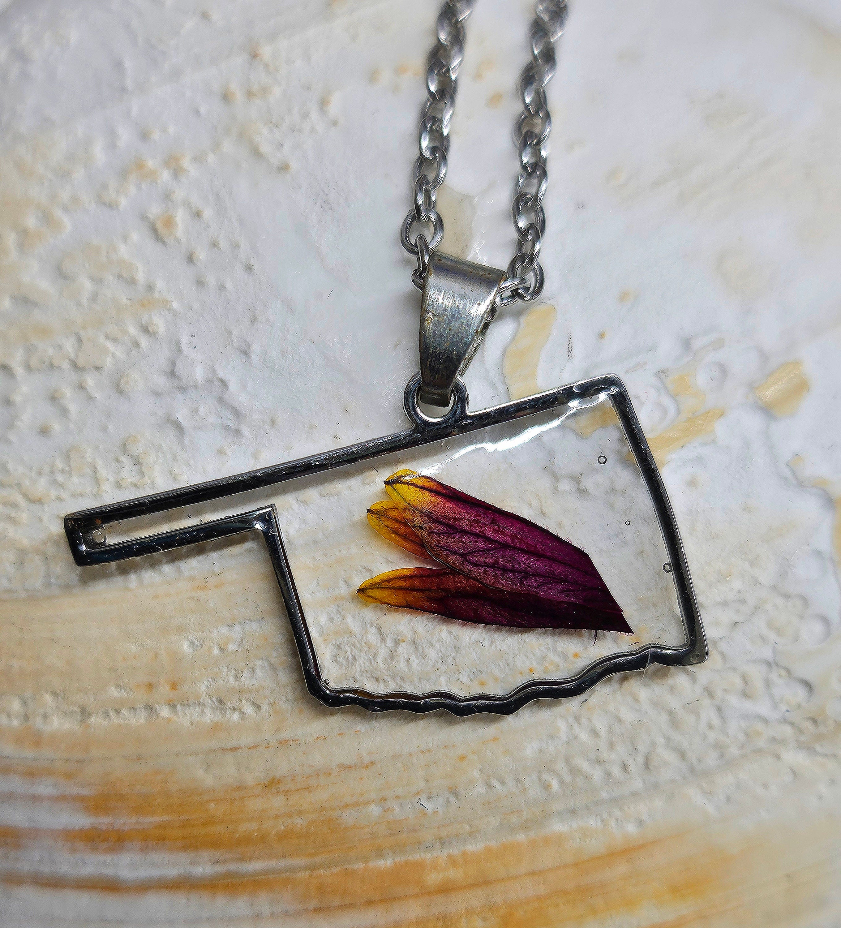 Oklahoma State Indian Blanket Flower Pendant Necklace on Stainless Steel Chain - Vibrant Floral Jewelry for Nature Lovers