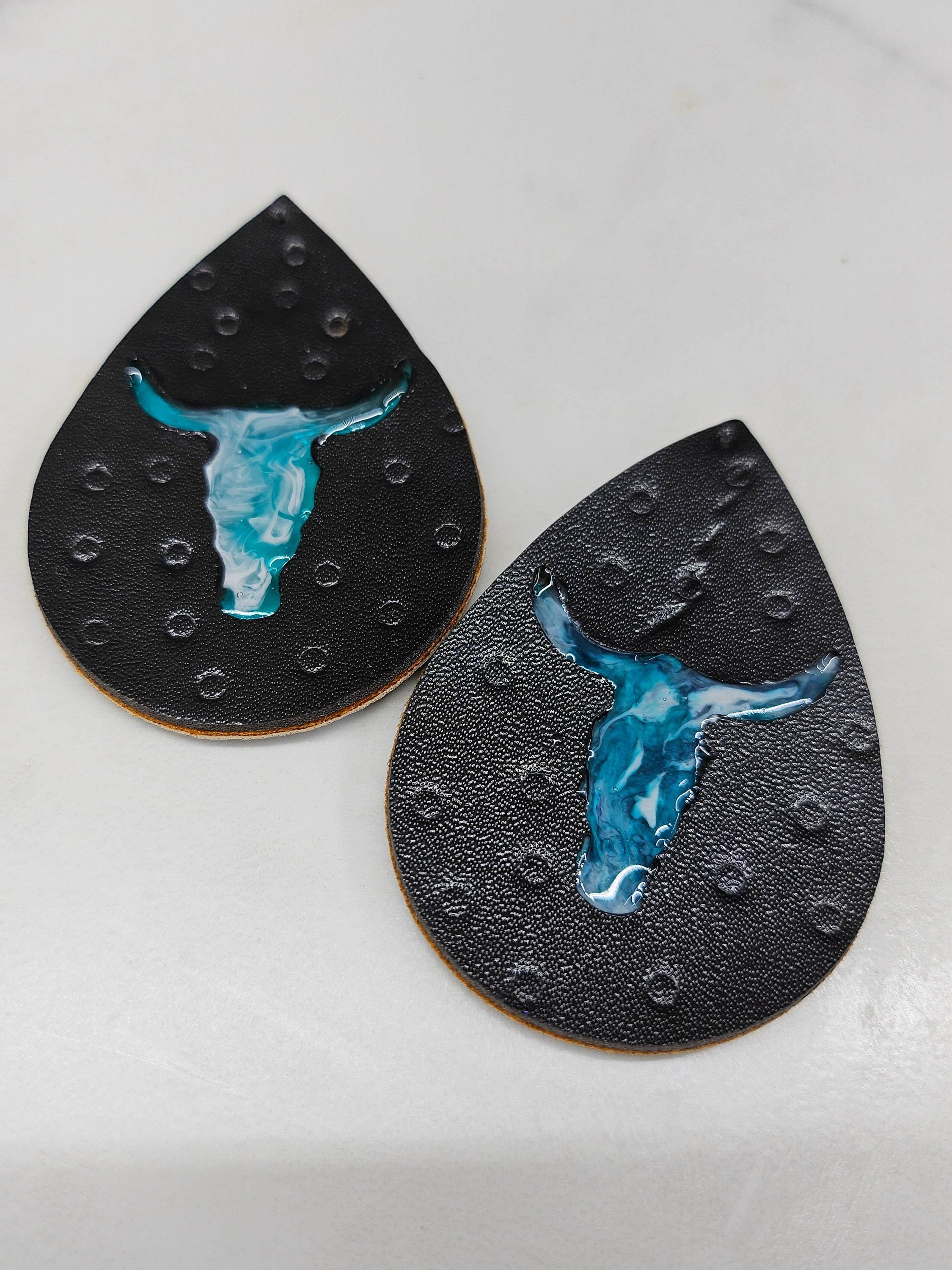 Leather Teardrop Bull Head Earrings - Rustic Boho Handmade Jewelry Gift for Her - Unique Statement Piece for Cowgirl Style  Everyday Wear