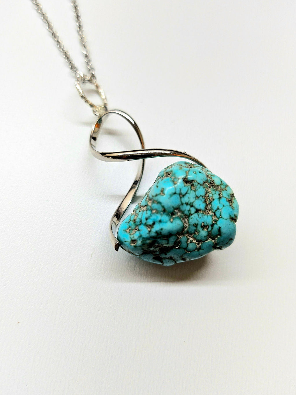 Turquoise Nugget Pendant Necklace on Stainless Steel Chain for Good Vibes Luck  Unique Style