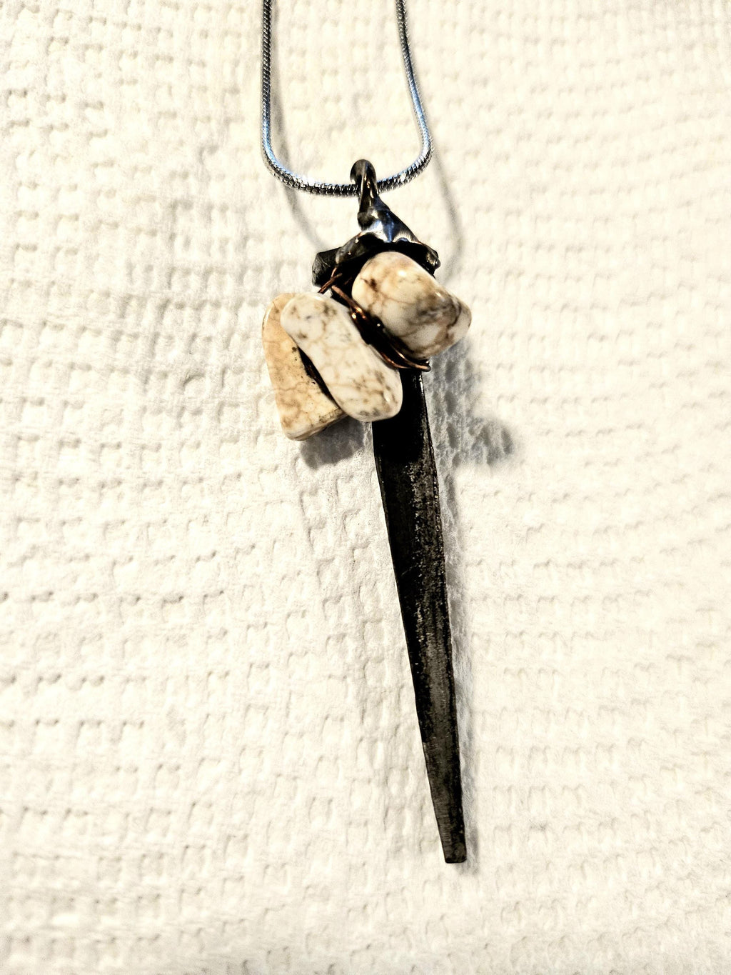 Magnesite Horseshoe Nail Pendant - Rustic Boho Handmade Jewelry Gift for Her - Unique Statement Piece with Free Shipping