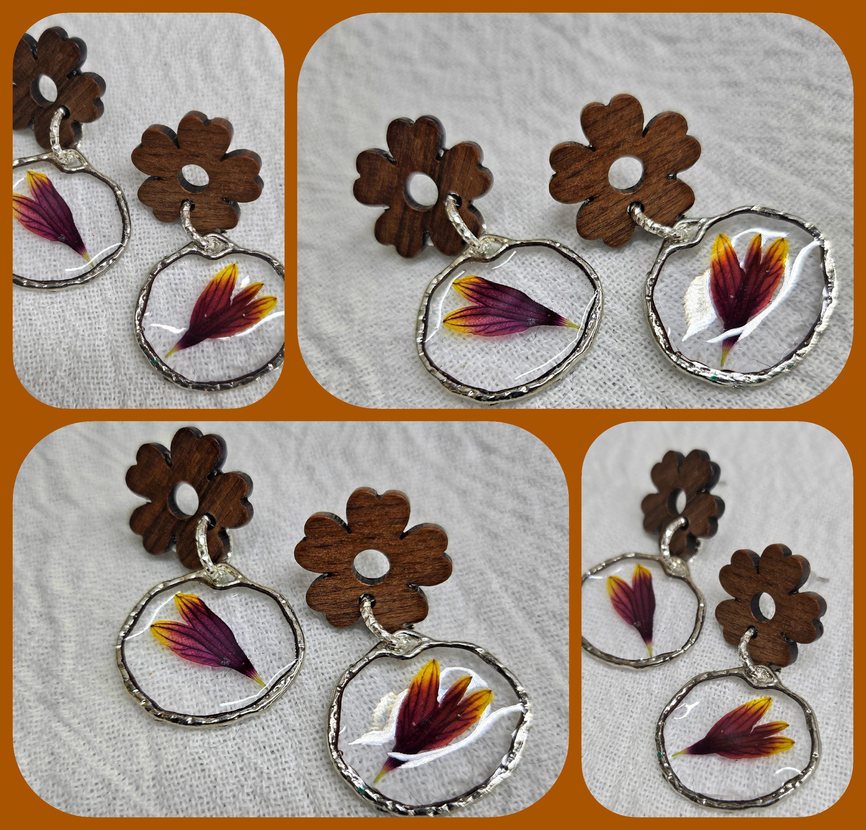 Oklahoma Wildflower Resin Flower Earrings - Handmade Red Wood Jewelry with Real Blanket Flowers - Unique One-of-a-Kind Accessories