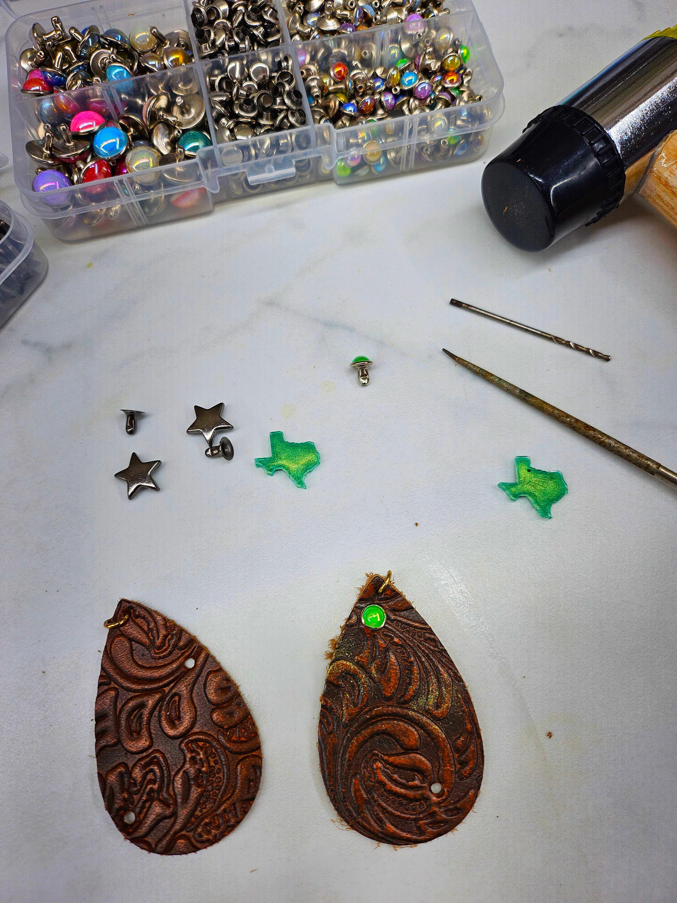 Handmade Tooled Leather Texas Earrings for Cowgirl Style - Rustic Boho Unique Studs  Drop Earrings Gift for Her with FREE Shipping