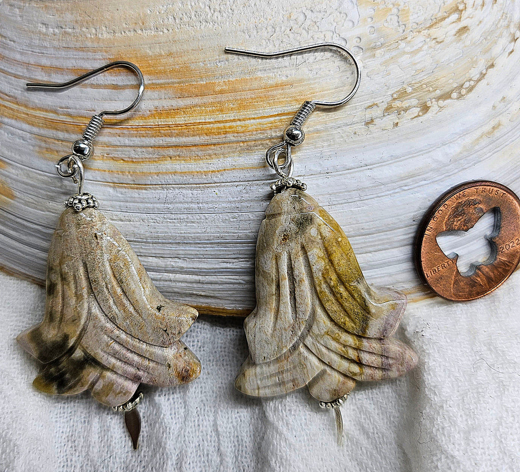 Cream Ocean Jasper Flower Earrings with Unique Natural Dangle Design and Stainless Steel Hooks for Effortless Chic Style