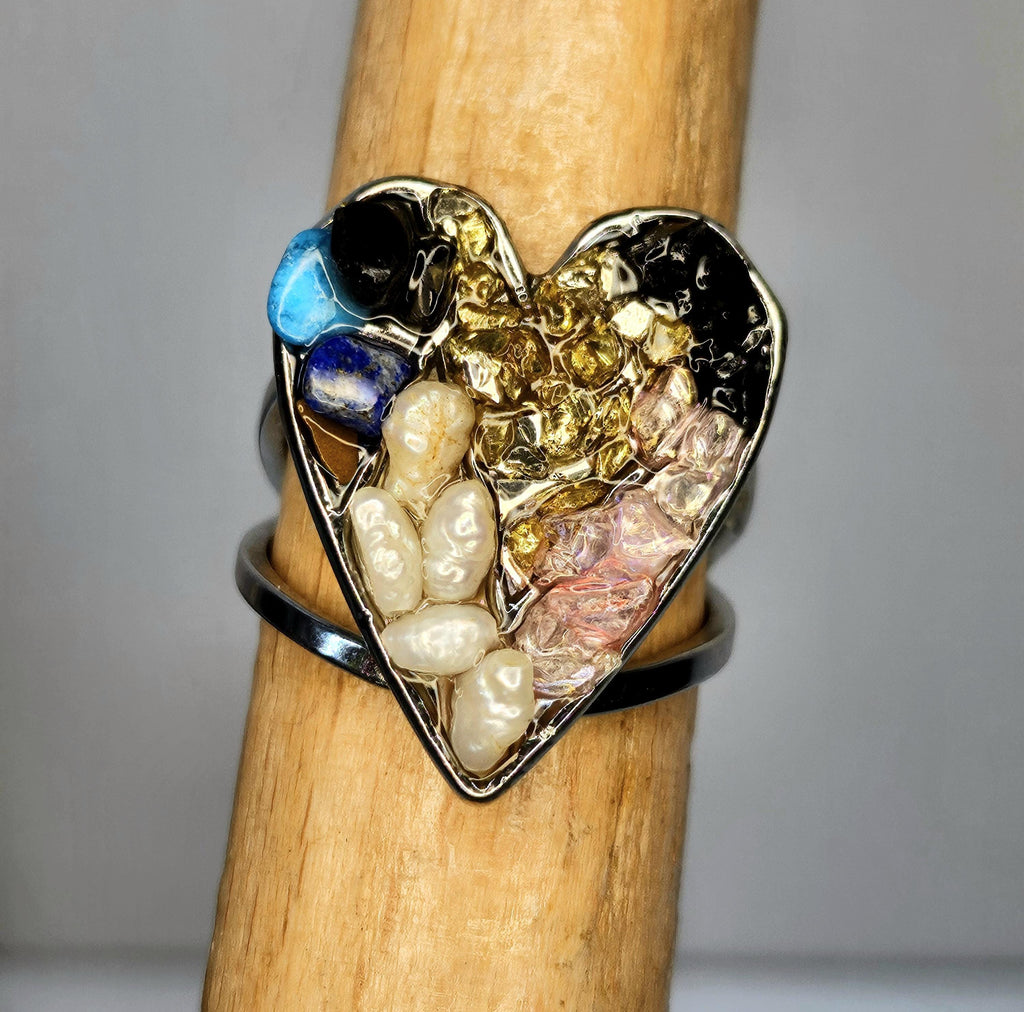 Fresh Water Pearl  Stone Ring  Rustic Boho Handmade Jewelry Gift for Her  FREE SHIPPING 388