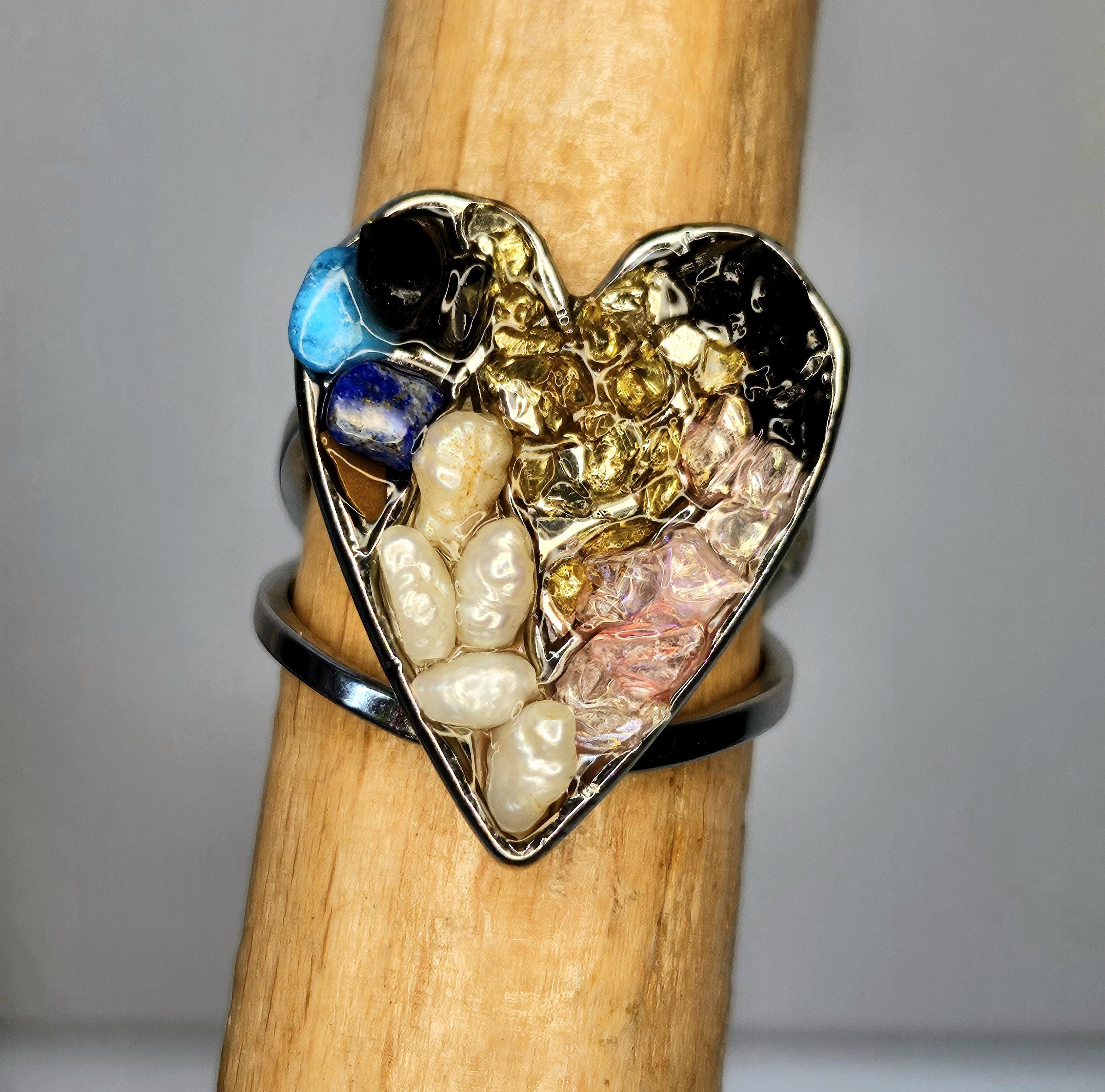 Fresh Water Pearl  Stone Ring  Rustic Boho Handmade Jewelry Gift for Her  FREE SHIPPING 388