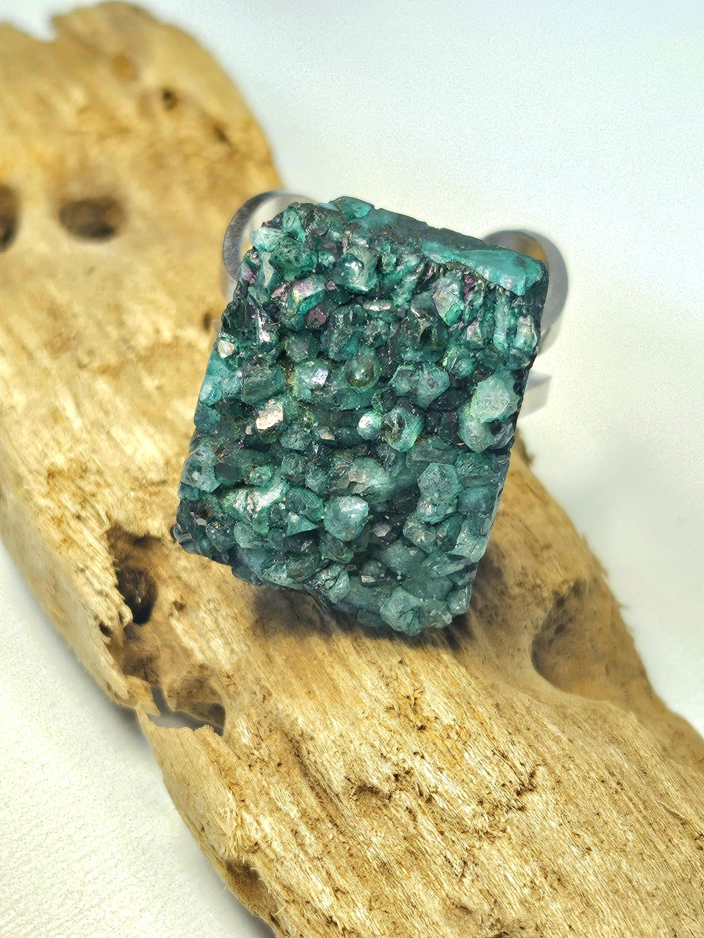 Handmade Green Rough Agate Ring  Rustic Boho Jewelry Gift for Her  Unique Semi-Precious Stone Accessory with FREE Shipping