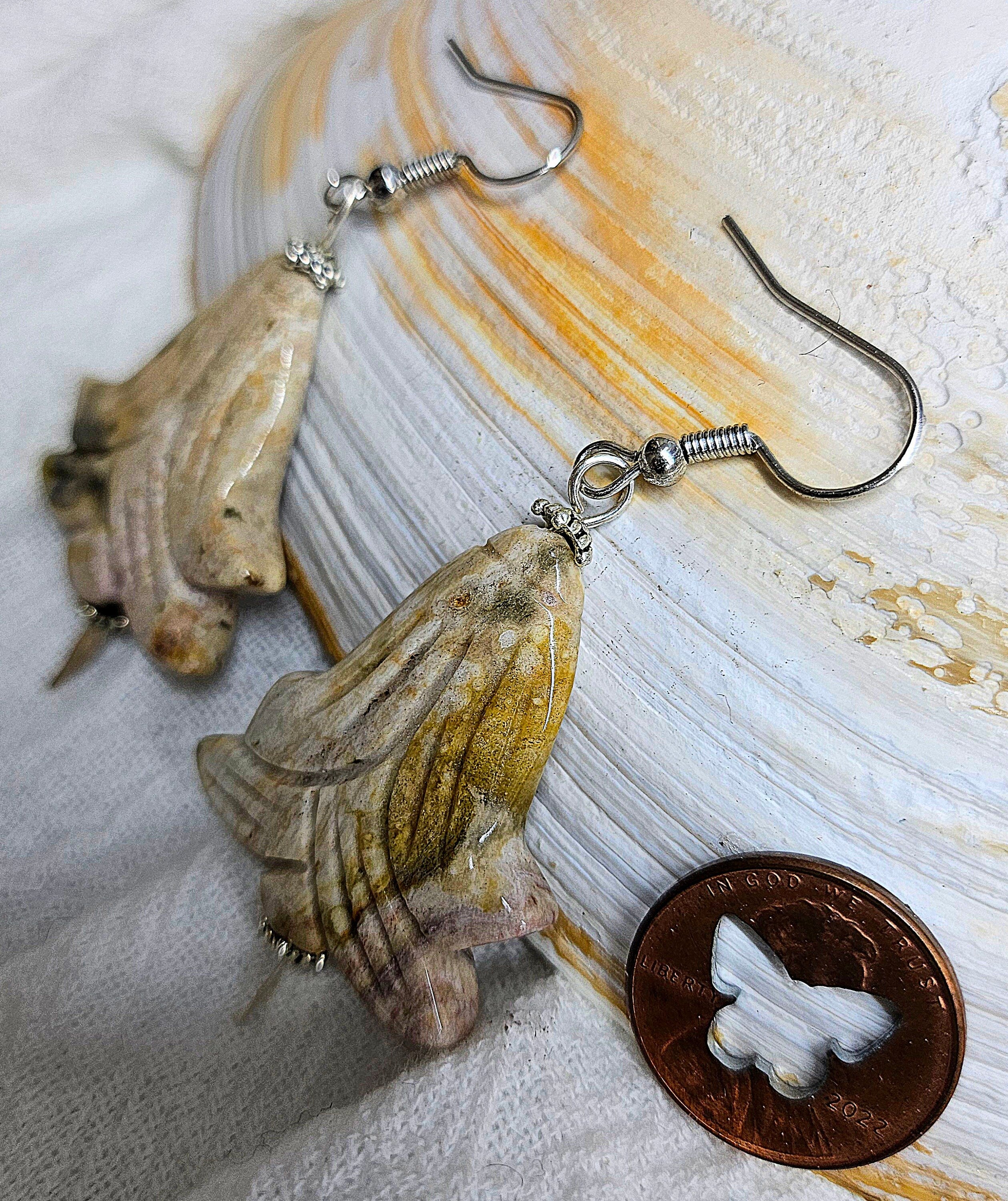 Cream Ocean Jasper Flower Earrings with Unique Natural Dangle Design and Stainless Steel Hooks for Effortless Chic Style