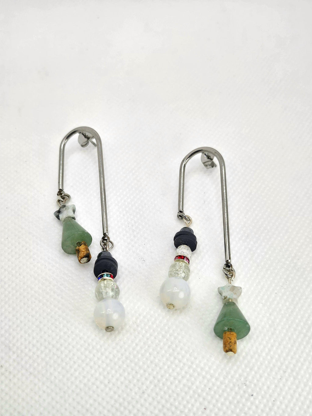 Green Aventurine & Mother of Pearl Christmas Earrings Rustic Boho Handmade Jewelry Gift for Her Free Shipping | Rustic Boho Jewelry #370