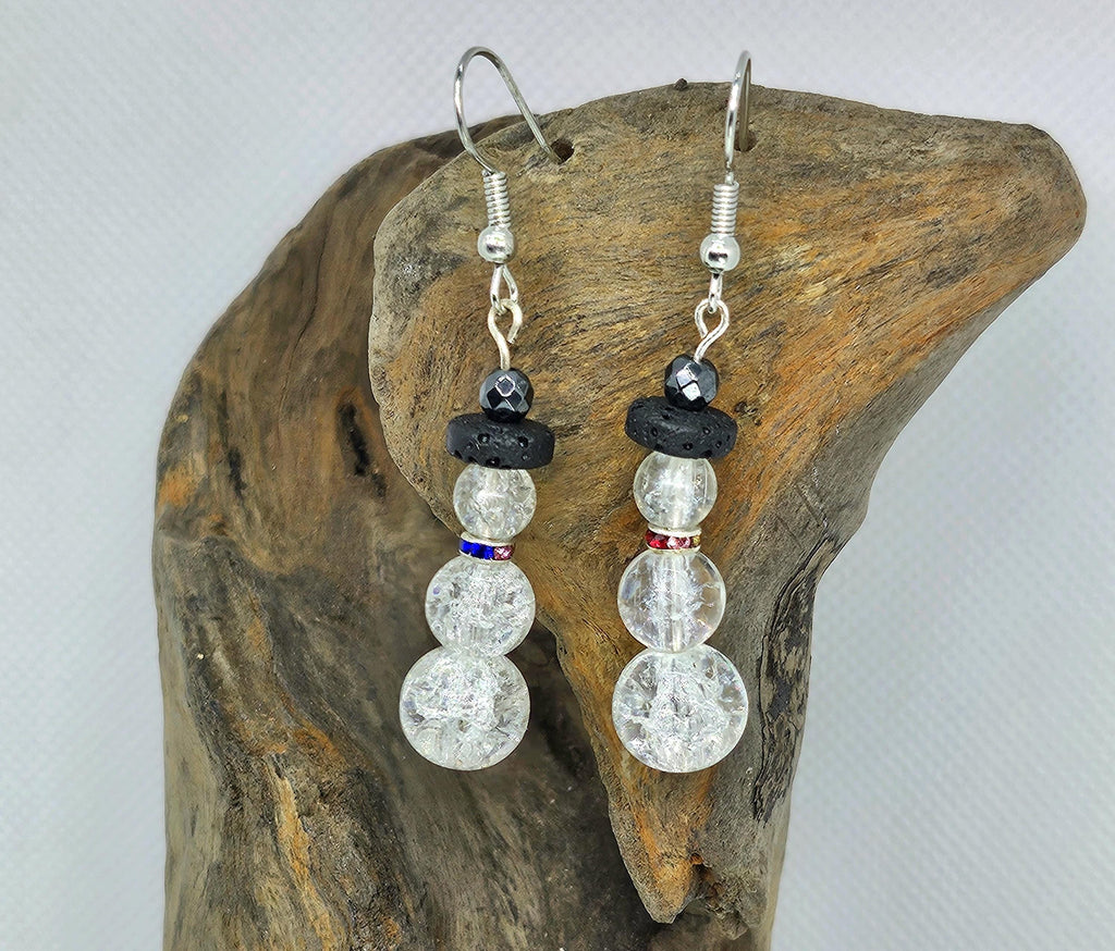 Clear Crackle Glass Earrings - Rustic Boho Handmade Jewelry Gift for Her - Unique Stainless Steel  Glass Design - Free Shipping