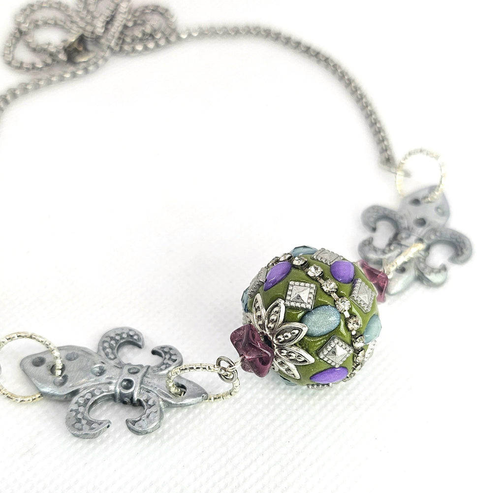 Fleur De Lis Jesse James Bead Pendant Necklace - Rustic Boho Handmade Jewelry Gift for Her - FREE Shipping Unique Accessory for Rustic