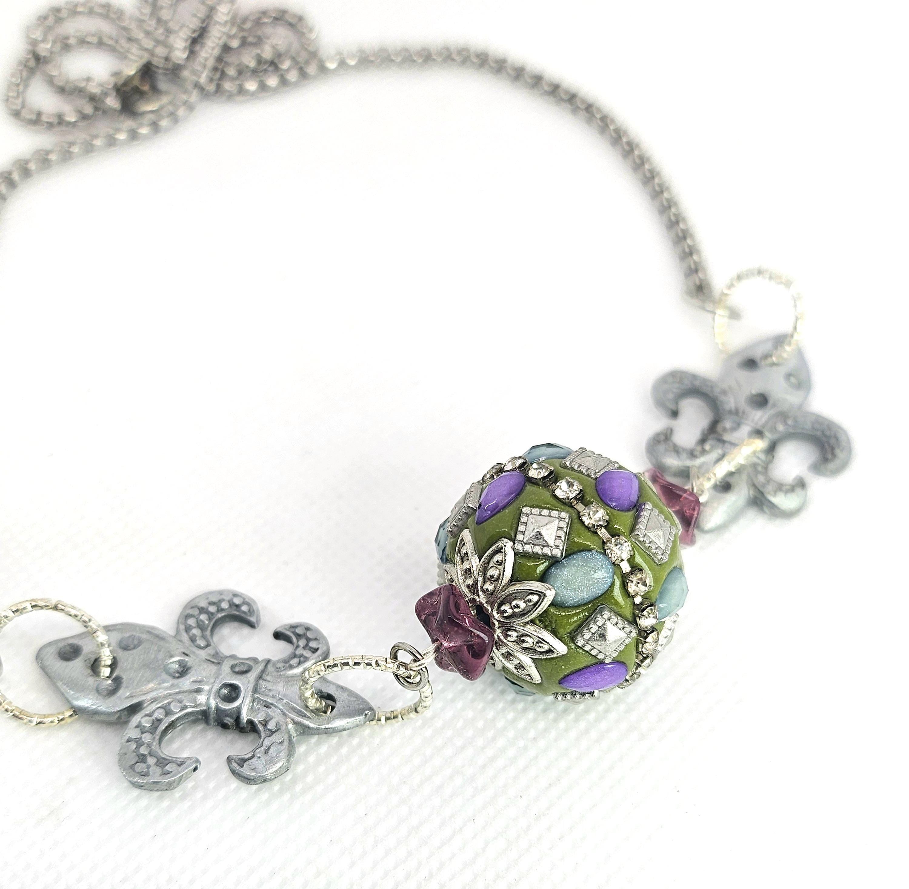 Fleur De Lis Jesse James Bead Pendant Necklace - Rustic Boho Handmade Jewelry Gift for Her - FREE Shipping Unique Accessory for Rustic