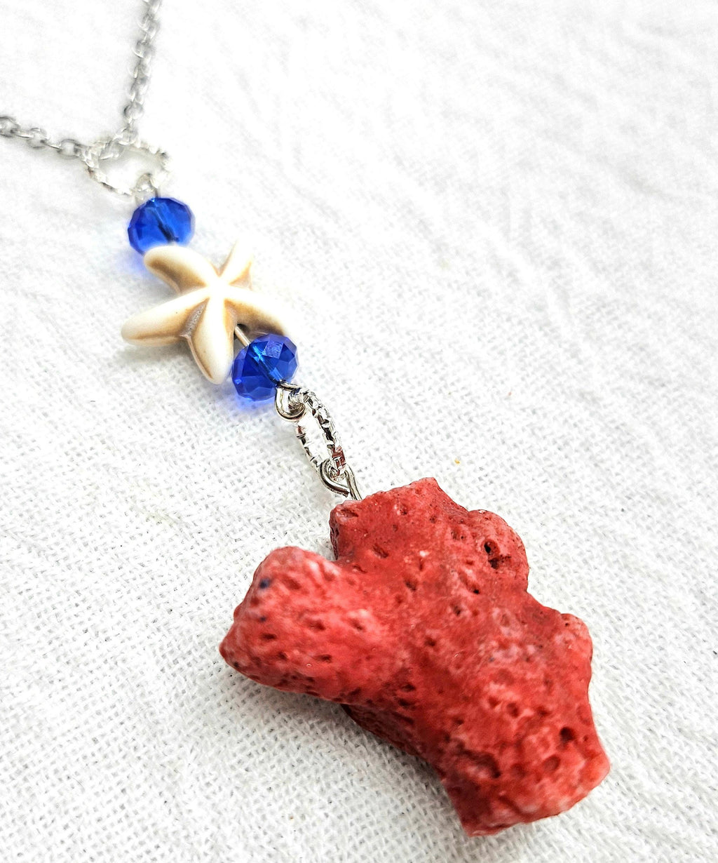 Red Coral  Magnesite Star Pendant - Rustic Boho Handmade Jewelry Gift for Her - Unique Statement Piece with Free Shipping