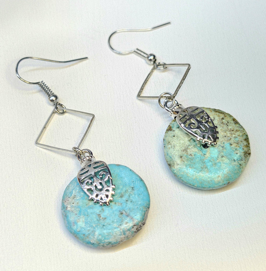 Turquoise Drop Earrings Rustic Boho Handmade Jewelry Gift for Her with FREE SHIPPING  Unique Artisan Earrings for Everyday Style 381