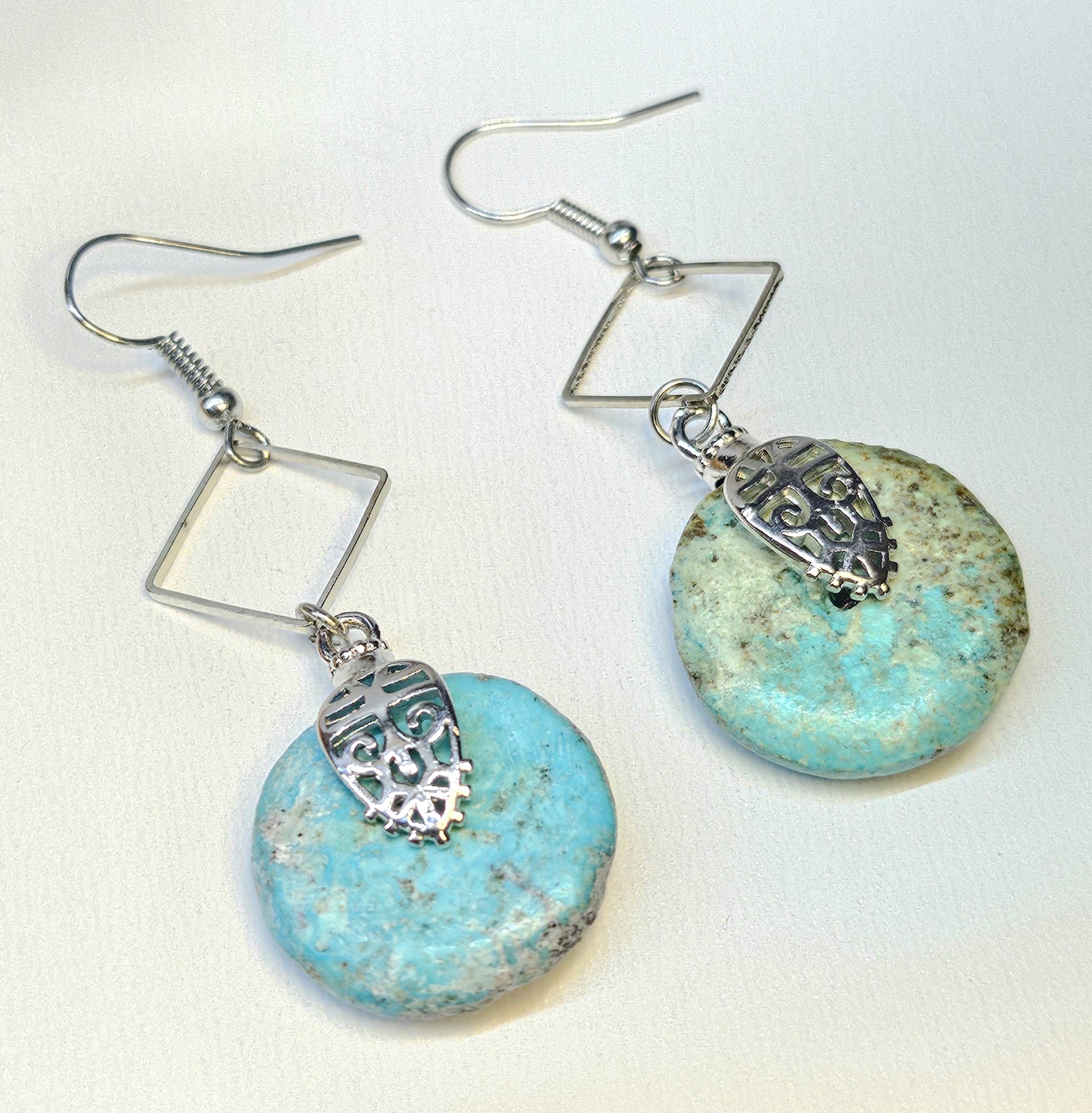 Turquoise Drop Earrings Rustic Boho Handmade Jewelry Gift for Her with FREE SHIPPING  Unique Artisan Earrings for Everyday Style 381
