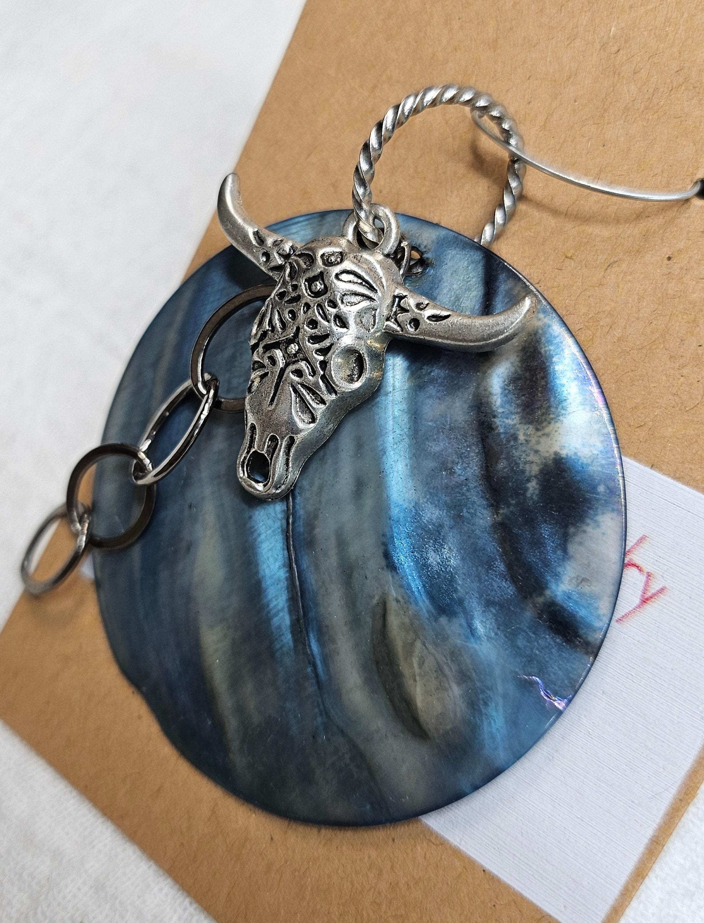 Rustic Shell  Cow Head Charm Pendant Necklace  Handmade Boho Jewelry Gift for Her  Unique Farm Animal Accessory with FREE Shipping