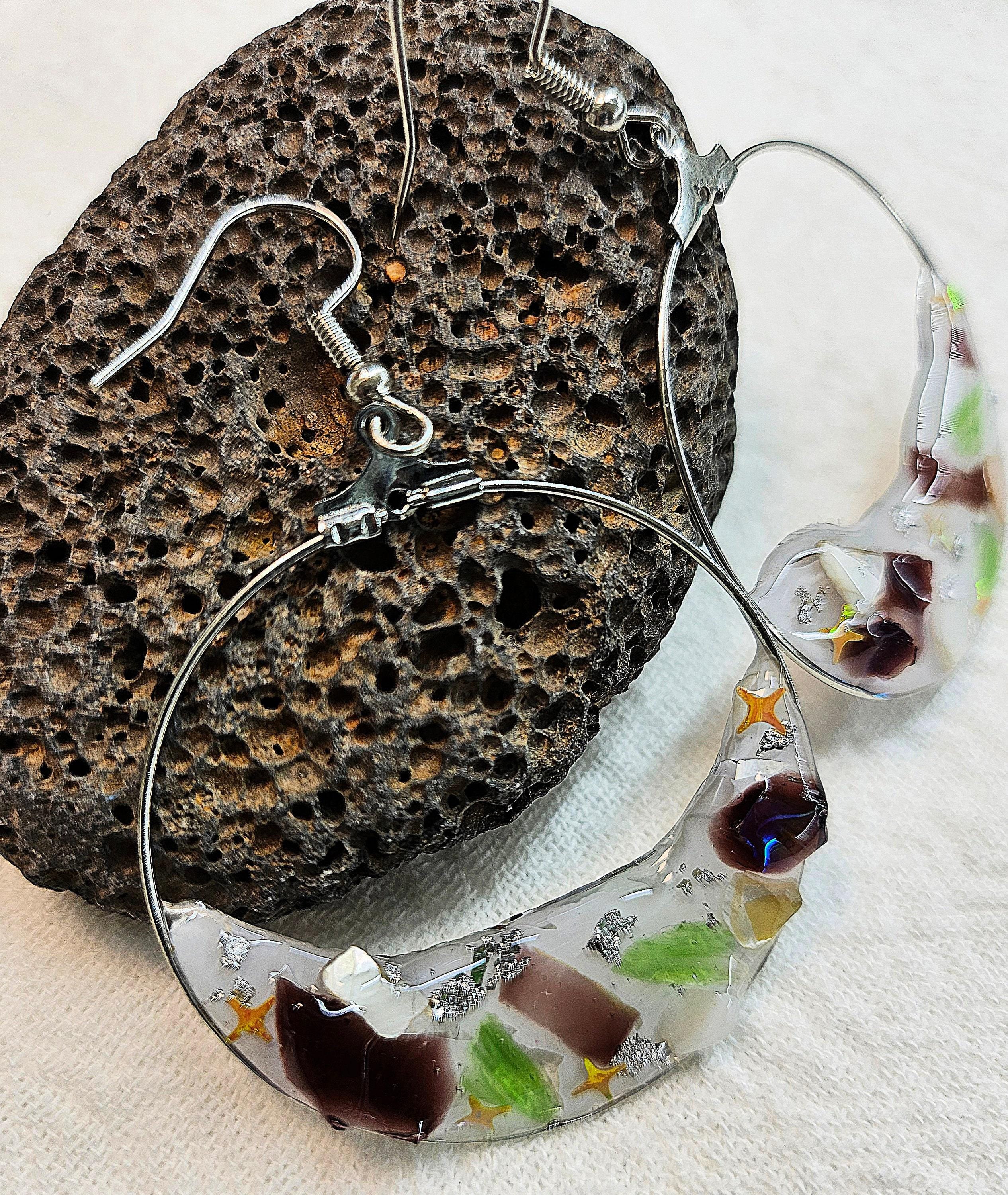 Mixed Stone Drop Earrings - Rustic Boho Handmade Jewelry Gift for Her - FREE Shipping Unique Artisan Design Perfect for Weddings  Beach Days