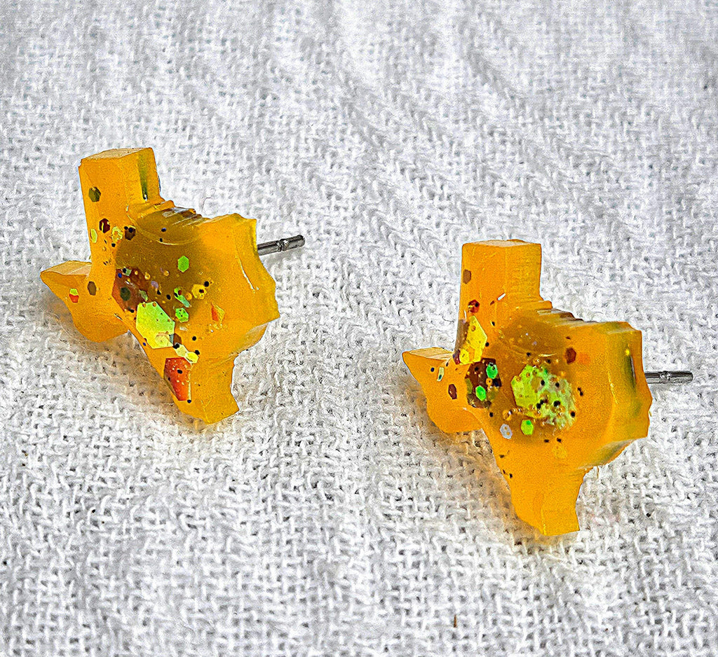 Texas State StudPost Earrings Handmade Rustic Boho Jewelry Gift for Her with Free Shipping  Unique Resin Glitter Design