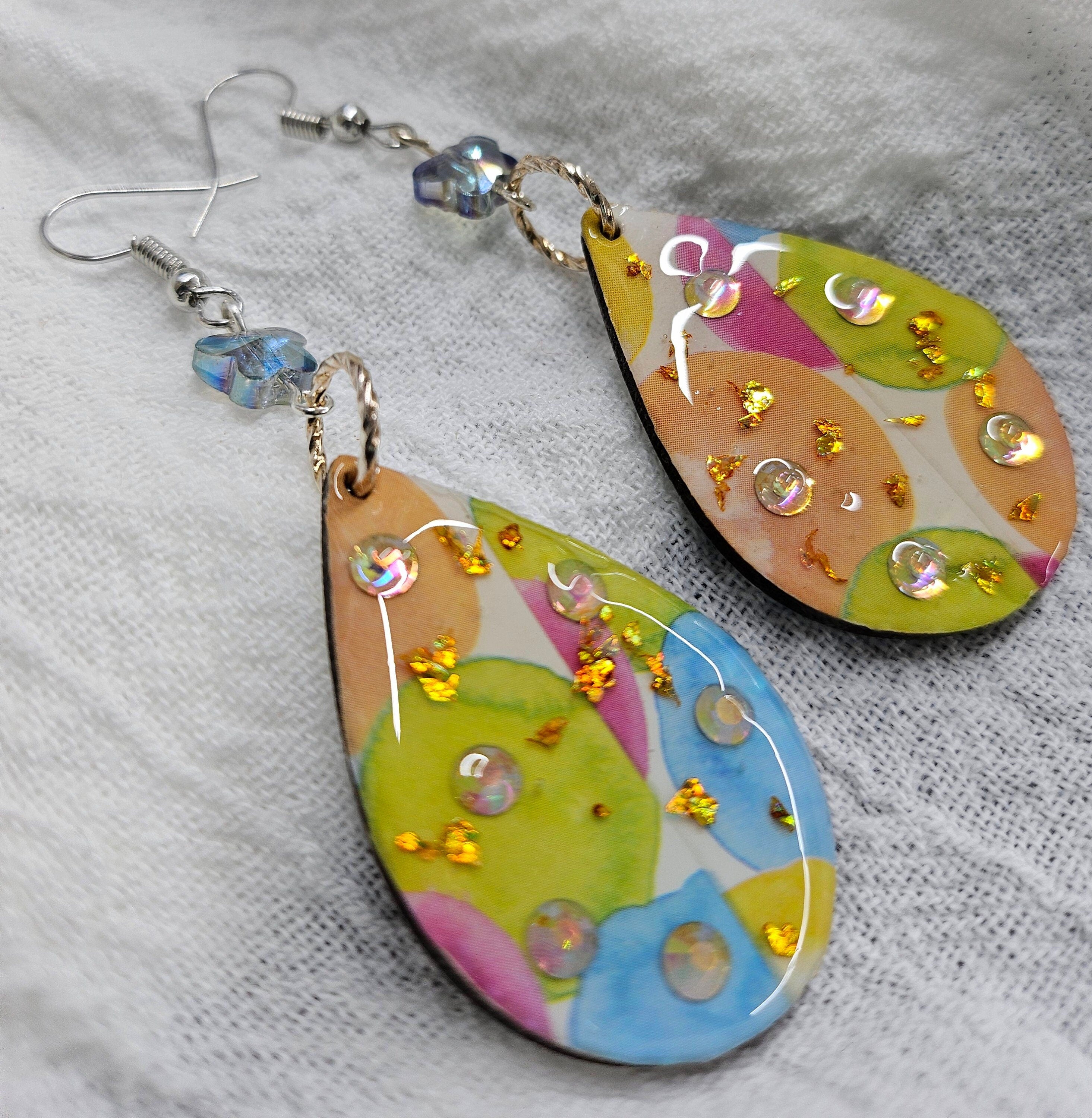 Washi Tape  Crystal Earrings with Handmade Resin Accents Stainless Steel Wire for Comfortable Wear Vibrant Colorful Designs