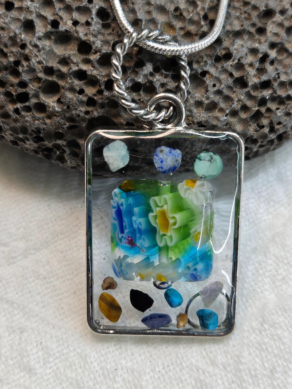 Unique Millifiori Pendant Necklace - Rustic Boho Handmade Jewelry Gift for Her - One-of-a-Kind Artisan Design with FREE Shipping