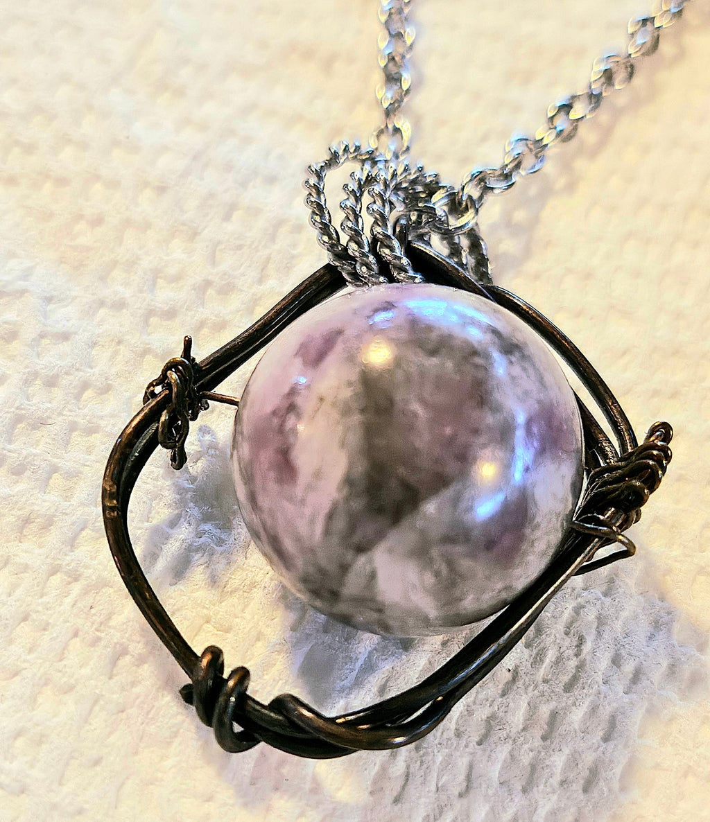 Purple Flower Jade Pendant on Stainless Steel Chain - Joyful Aura Enhancer for Happiness Lovers Unique Gift for Spontaneous Joy  Dance