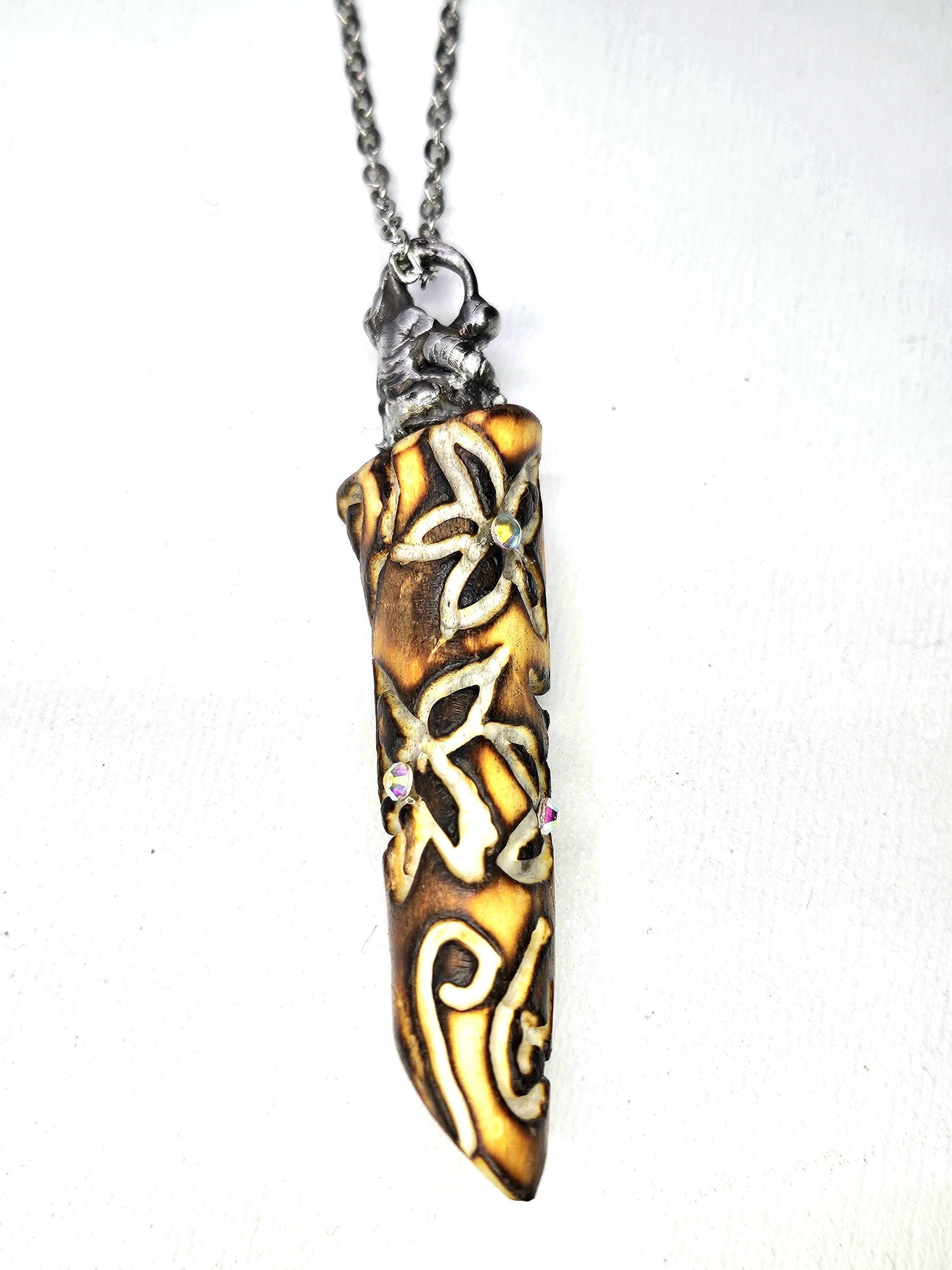 Handcarved Natural Deer Antler Point Pendant  Rustic Boho Handmade Jewelry Gift for Her  Free Shipping  Unique Nature-Inspired Design