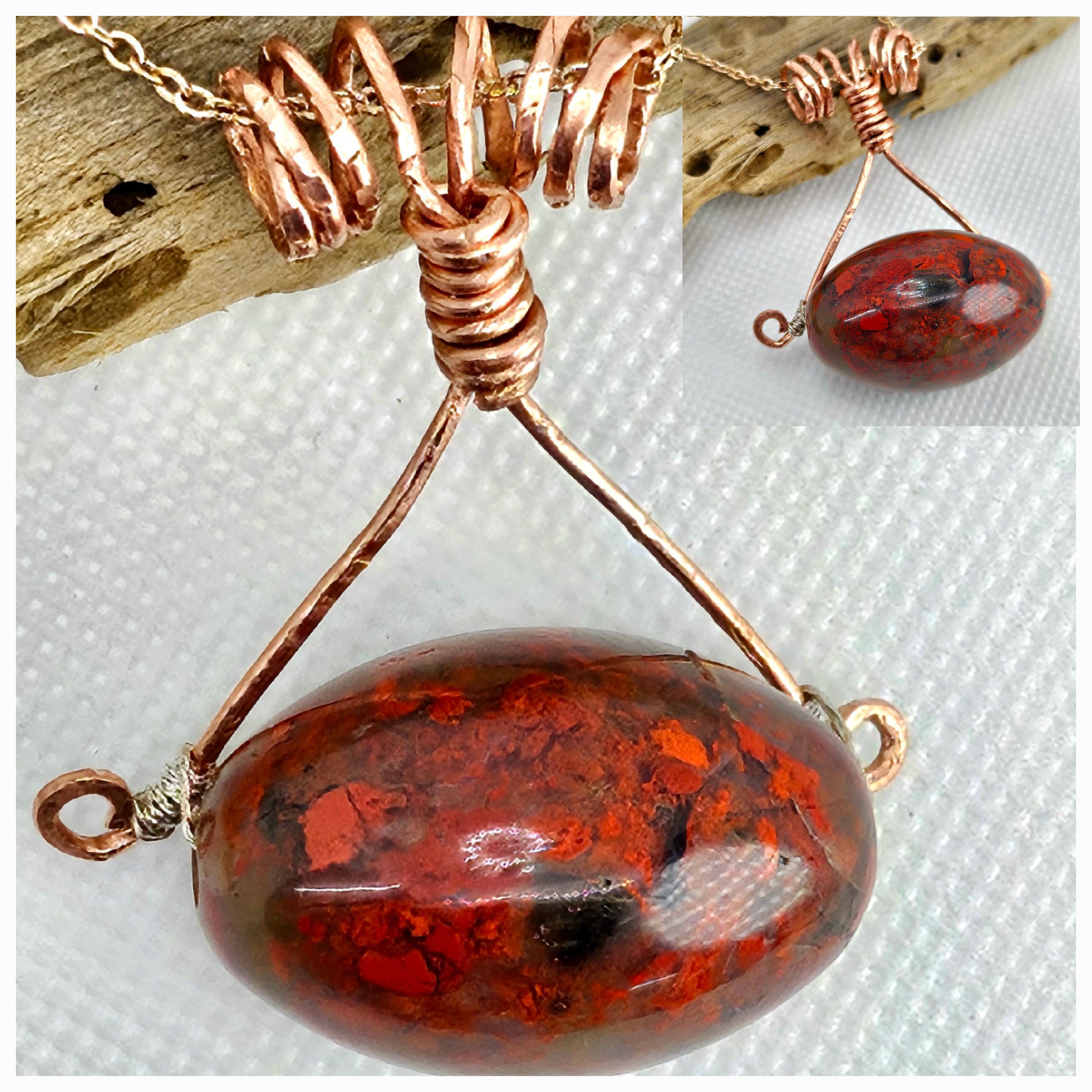Breciated Jasper Pendant Necklace on Stainless Steel Chain - Unique Handmade Natural Stone Jewelry Gift for Her Perfect for Rustic Weddings