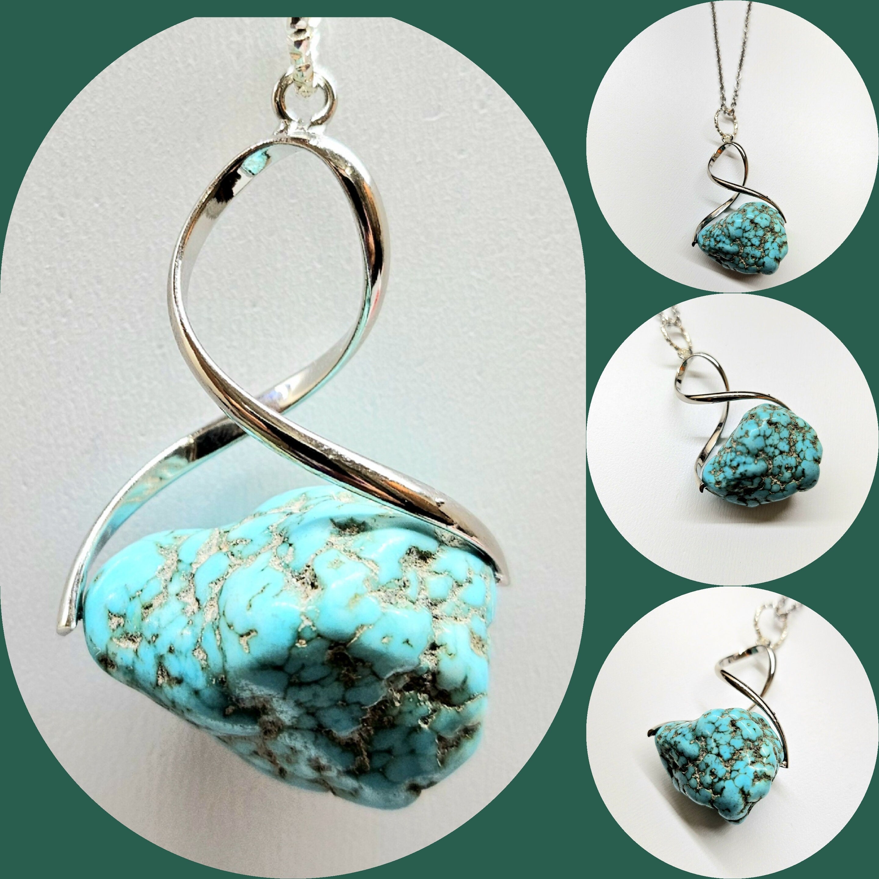 Turquoise Nugget Pendant Necklace on Stainless Steel Chain for Good Vibes Luck  Unique Style