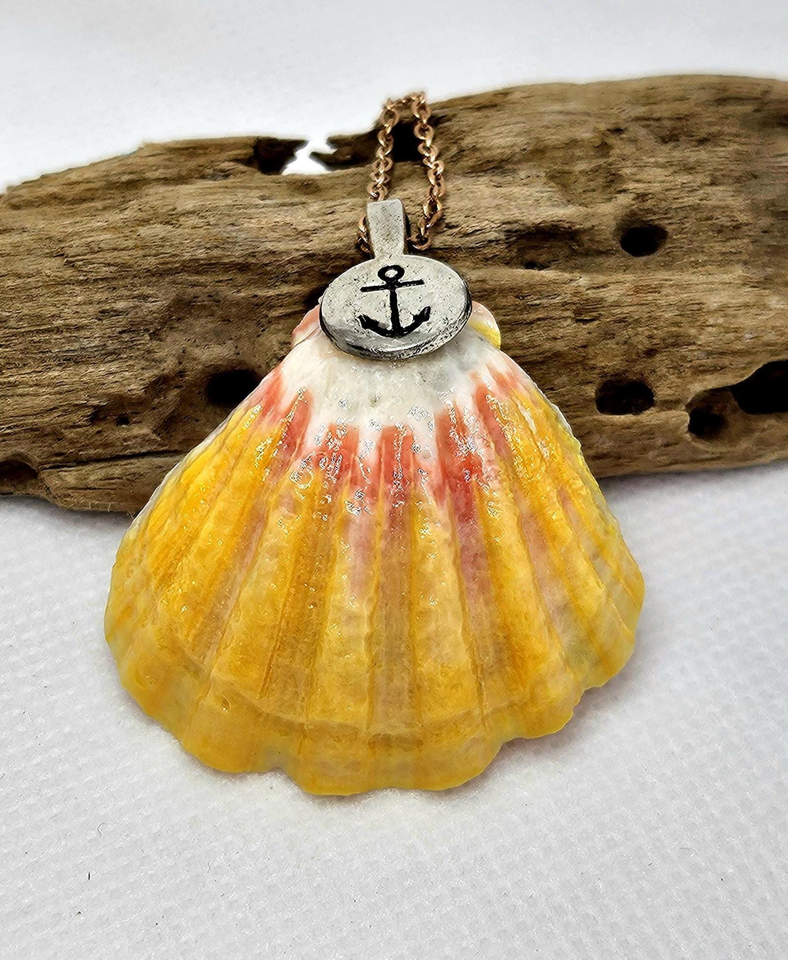 Rare Hawaiian Sunrise Shell Pendant with Dazzling Rose Gold Chain for Unique Rustic Boho Style