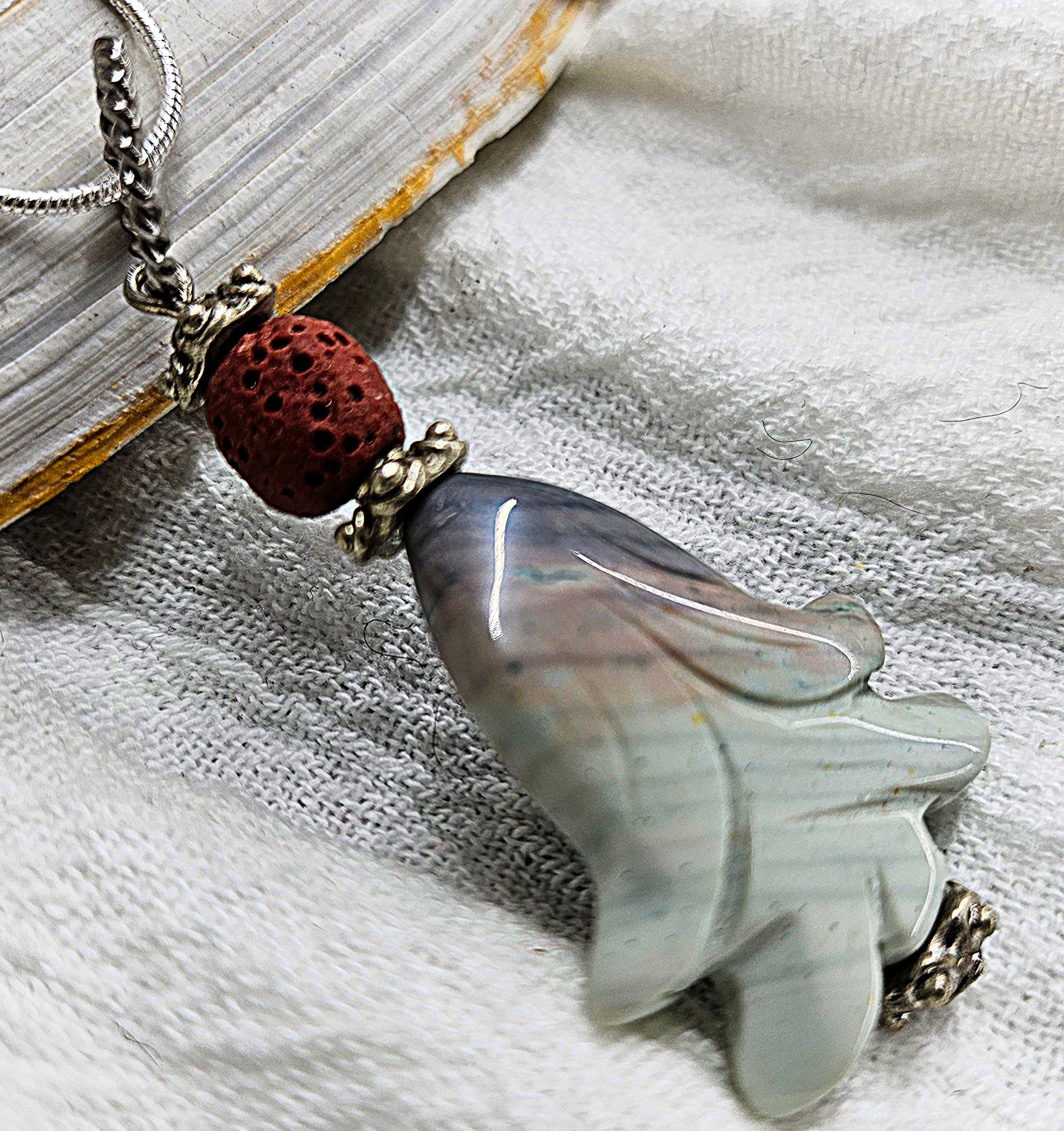 Ocean Jasper  Lava Stone Pendant Necklace on 16 Stainless Steel Chain - Beachy Earthy Jewelry for Everyday Wear Perfect Gift for Nature