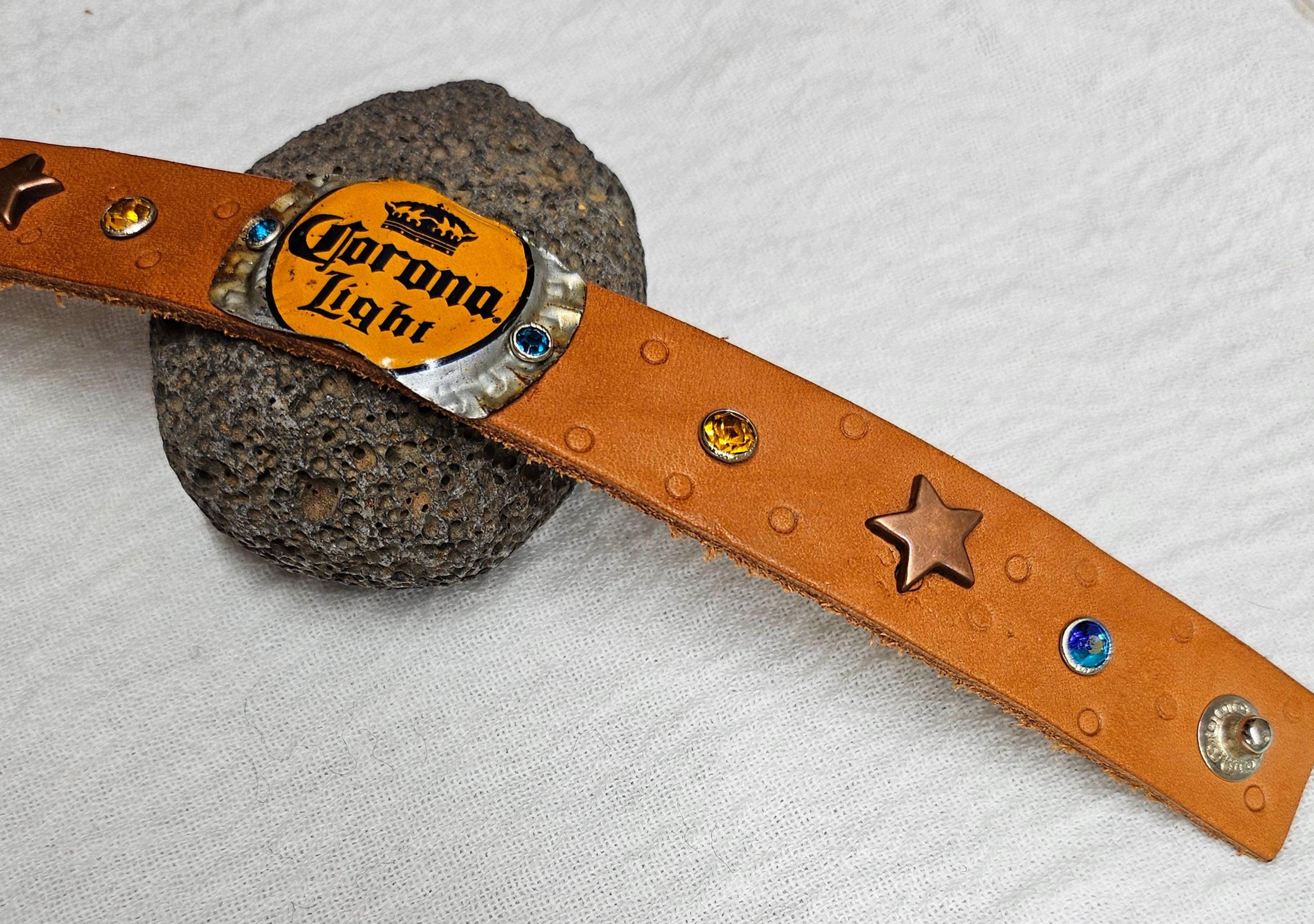 Beer Top Leather Cuff Bracelet - Rustic Boho Handmade Accessory - Unique Jewelry Gift for Her - Free Shipping  Statement Piece 387