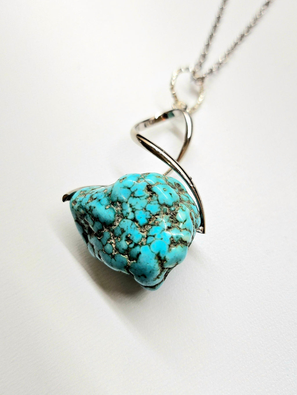 Turquoise Nugget Pendant Necklace on Stainless Steel Chain for Good Vibes Luck  Unique Style