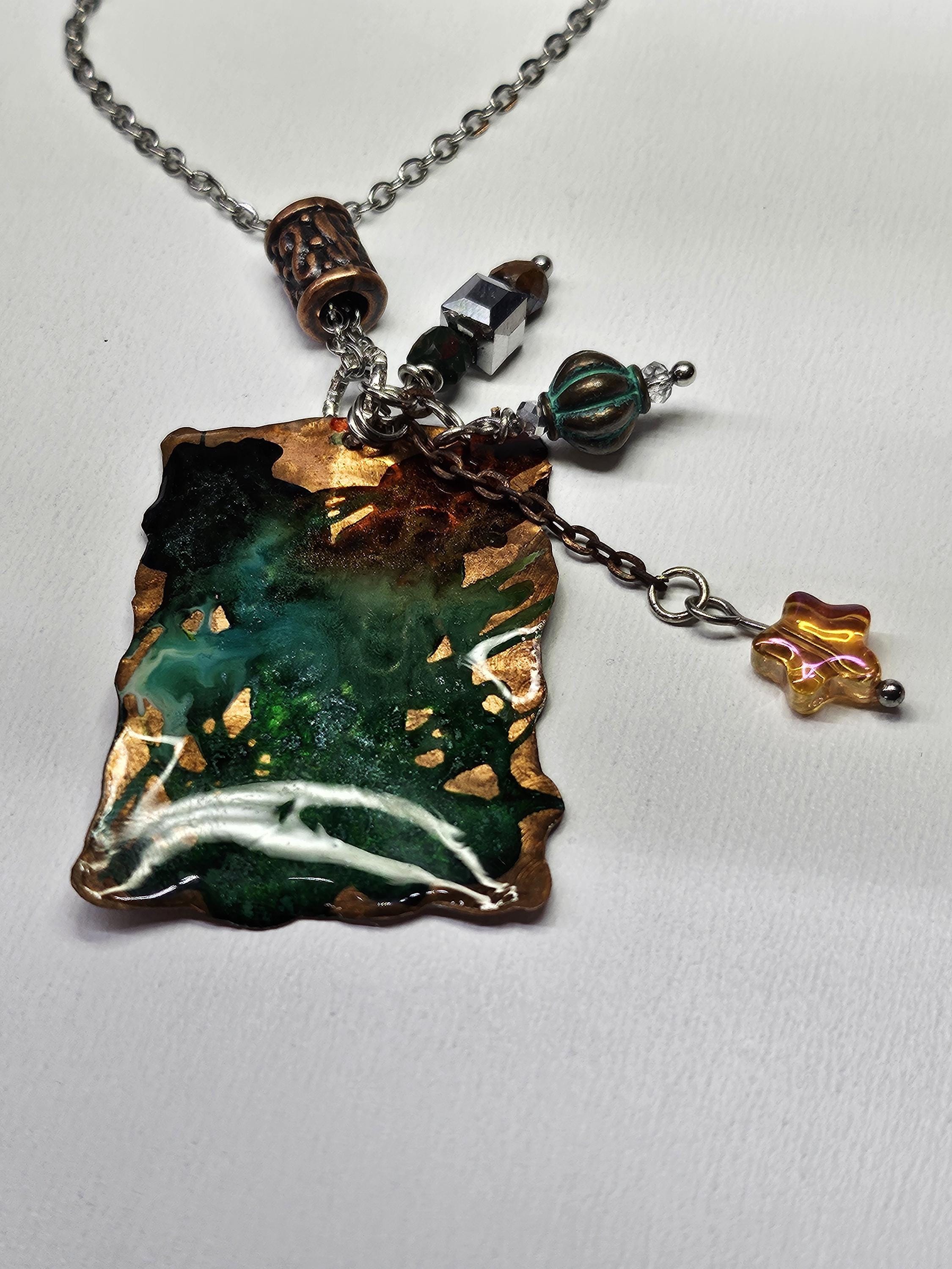 Textured Copper  Ink Stained Pendant Necklace - Rustic Boho Handmade Jewelry Gift for Her - FREE SHIPPING