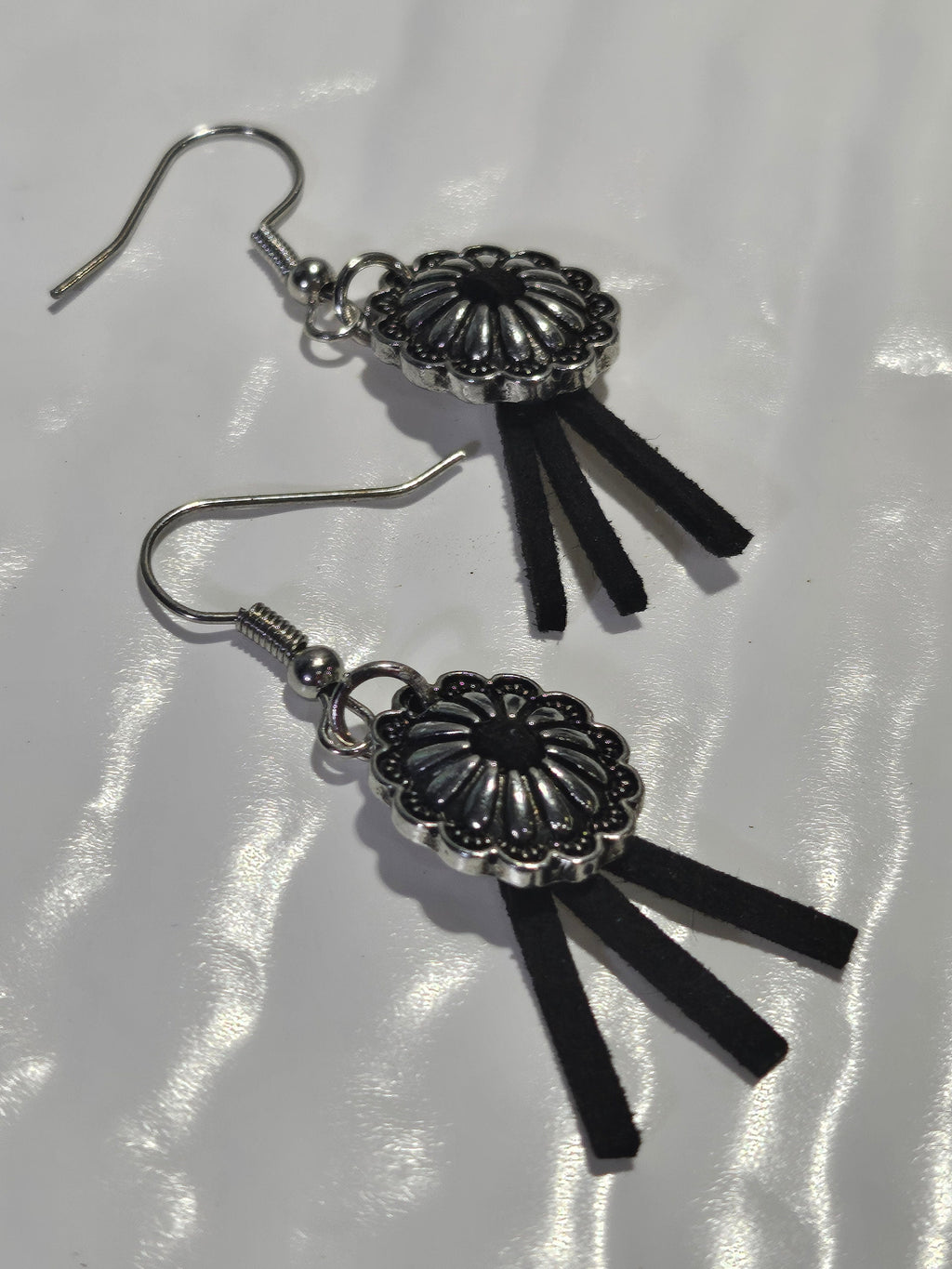 1-Inch Black Leather Concho Earrings with Stainless Steel Hooks for Trendy Style  All-Day Comfort