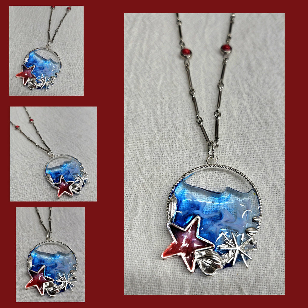 Handmade Red White Blue Resin Pendant Rustic Boho Jewelry Gift for Her  Free Shipping Unique Statement Piece Perfect for Any Occasion