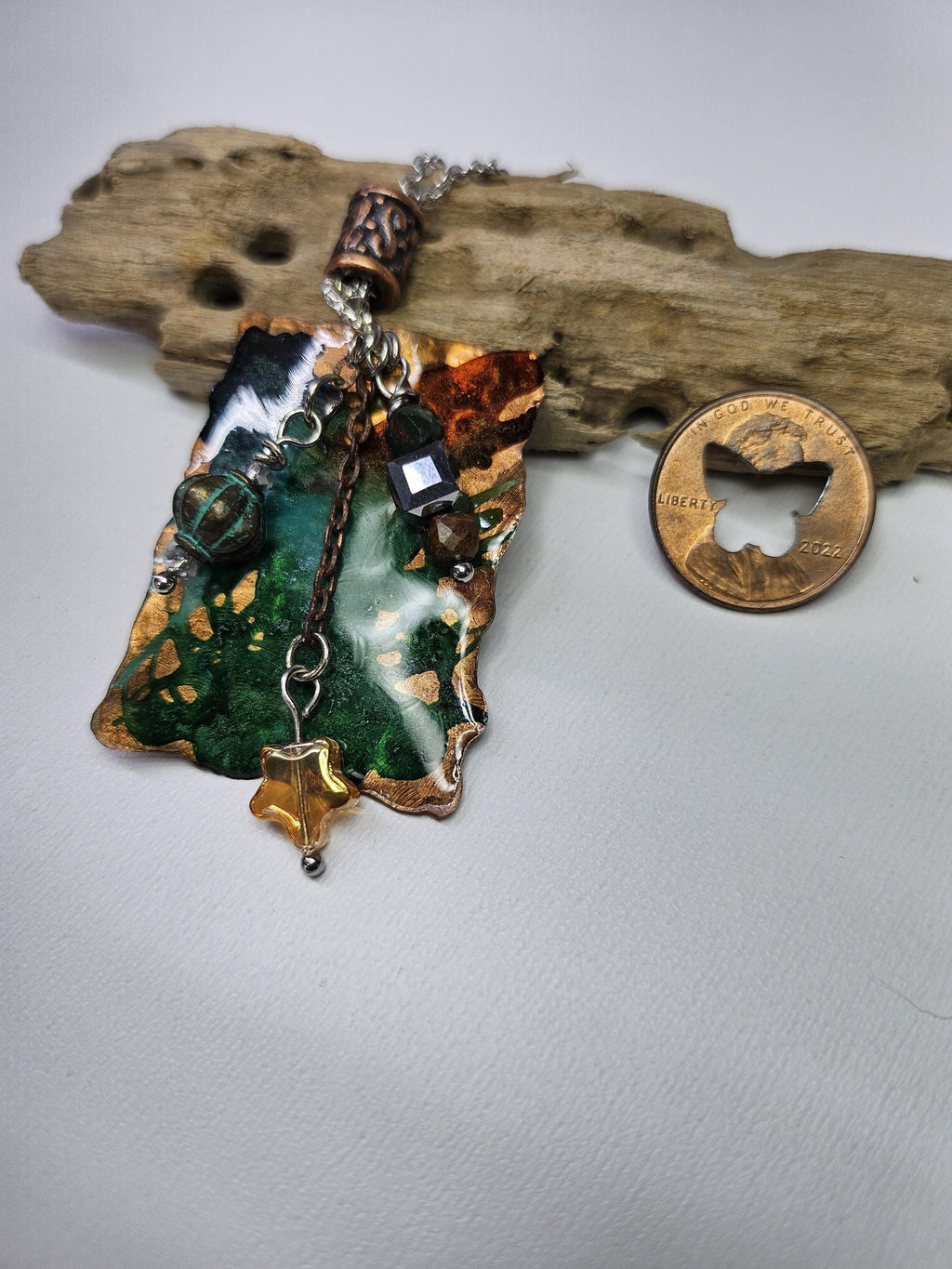 Textured Copper  Ink Stained Pendant Necklace - Rustic Boho Handmade Jewelry Gift for Her - FREE SHIPPING