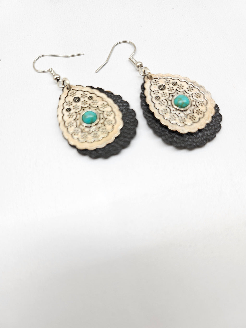 Genuine Turquoise  Leather Earrings with Stainless Steel Hooks for Good Fortune and Everyday Style