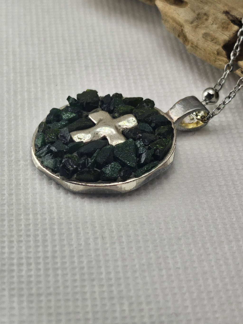 Micro Mosaic Cross Pendant on Durable Stainless Steel Chain - Artistic Jewelry for Unique Style and Conversation Starters
