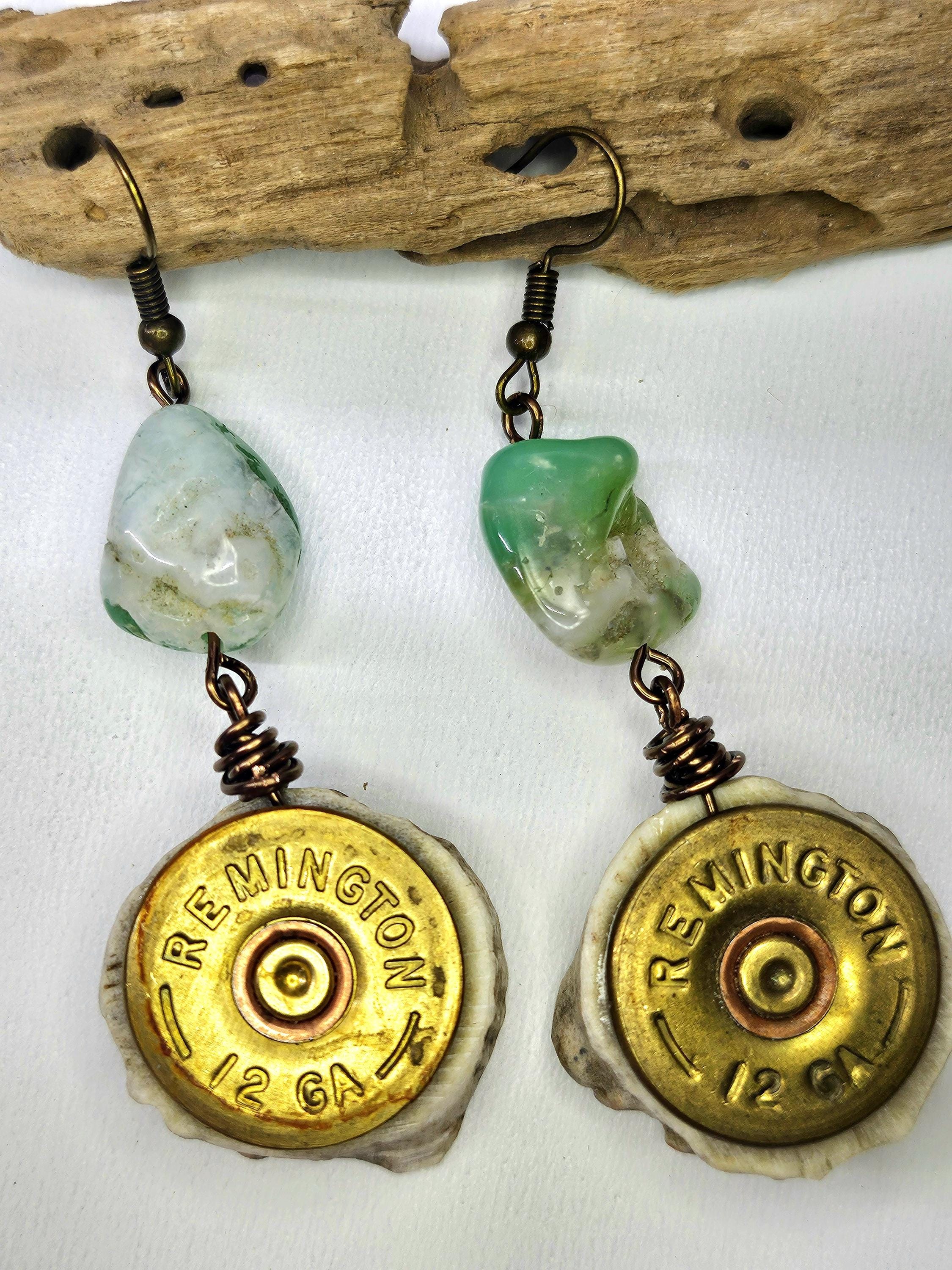 Chrysoprase Nugget Earrings with 12 Gauge Shell Head - Good Luck Charm  Happy Vibes with Durable Stainless Steel Hooks