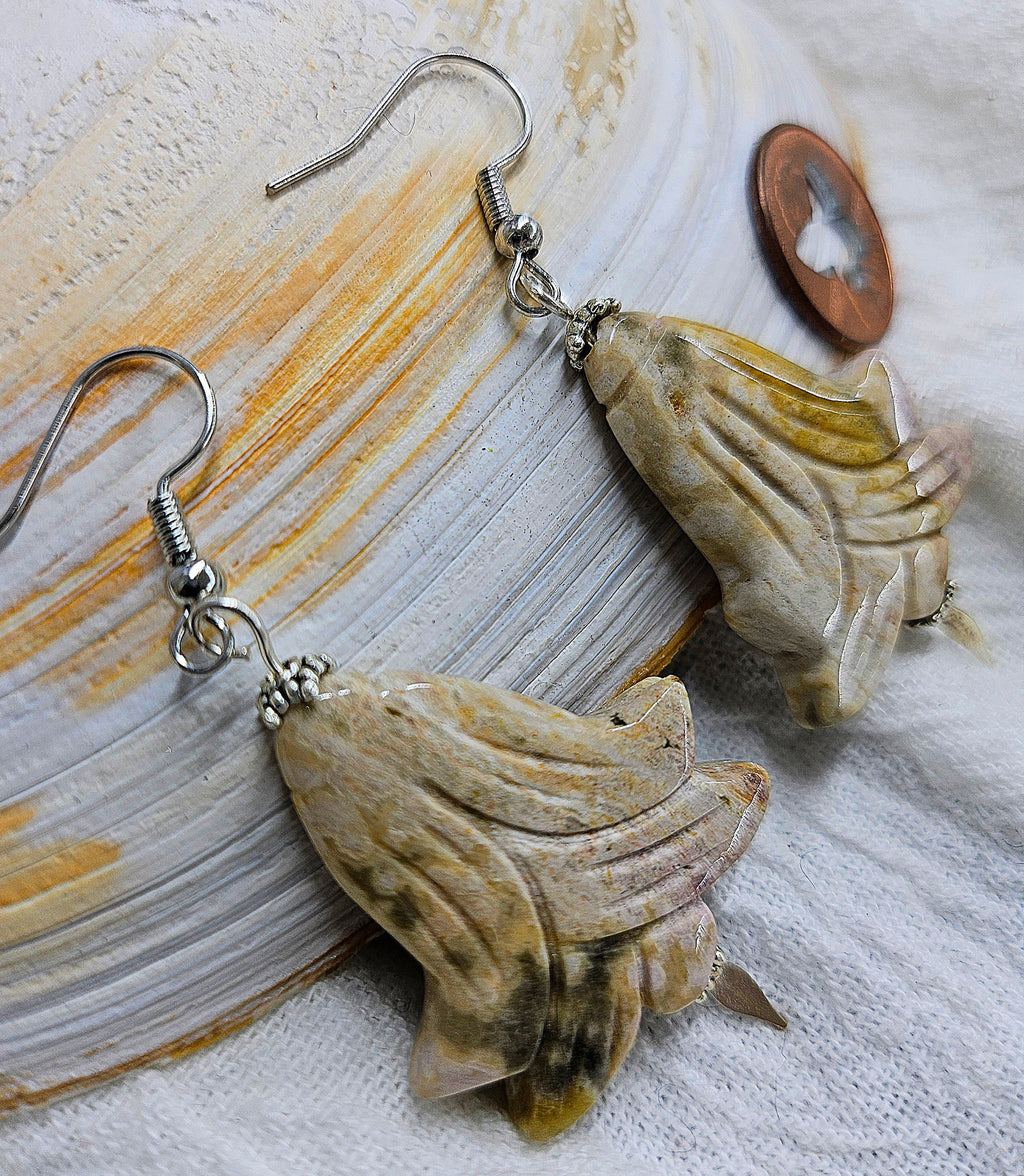 Cream Ocean Jasper Flower Earrings with Unique Natural Dangle Design and Stainless Steel Hooks for Effortless Chic Style