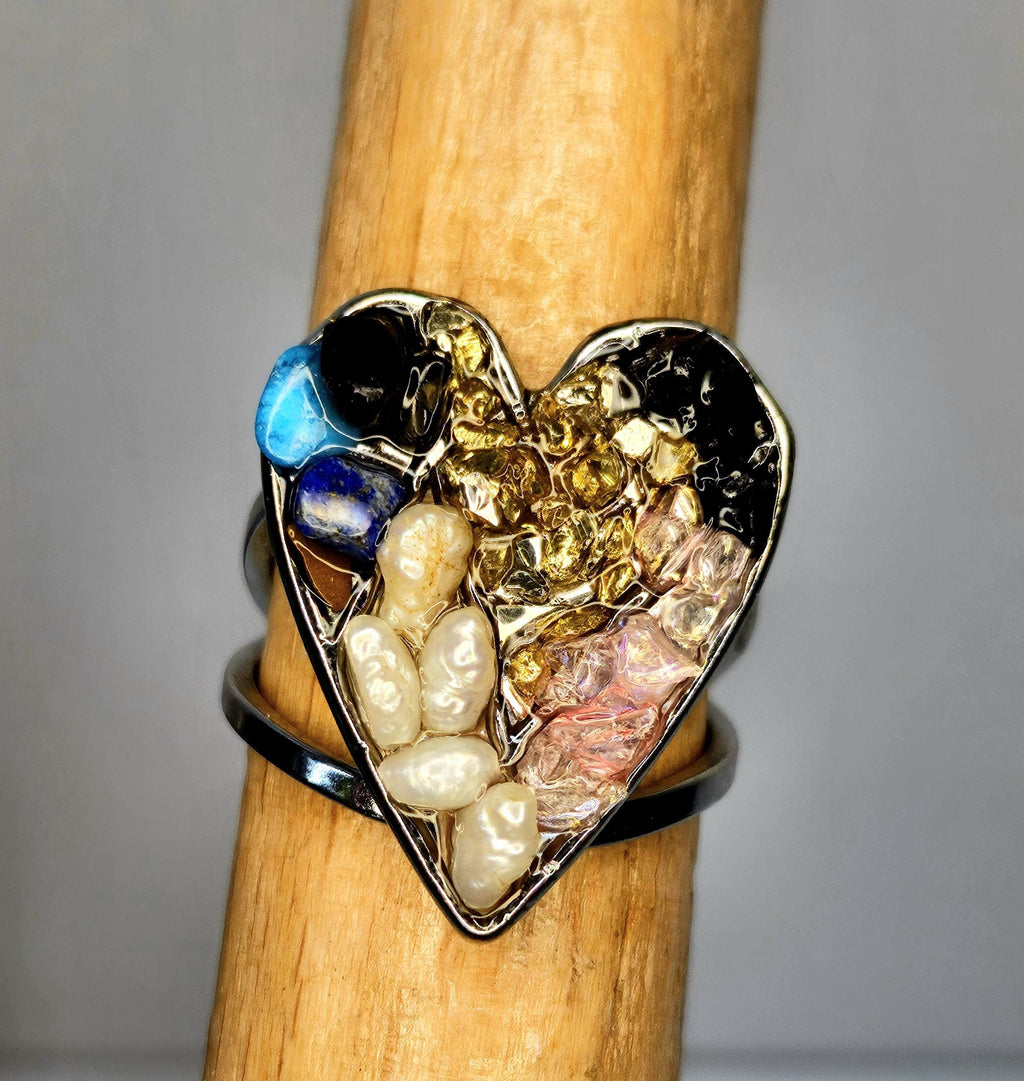 Fresh Water Pearl  Stone Ring  Rustic Boho Handmade Jewelry Gift for Her  FREE SHIPPING 388