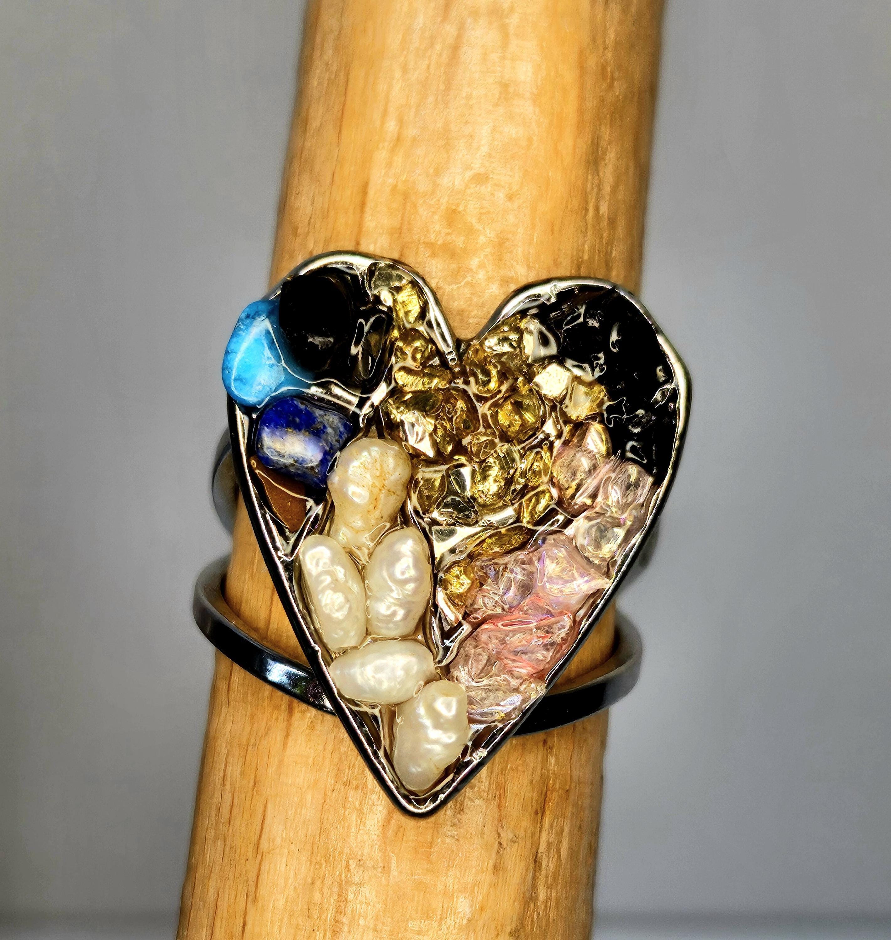 Fresh Water Pearl  Stone Ring  Rustic Boho Handmade Jewelry Gift for Her  FREE SHIPPING 388